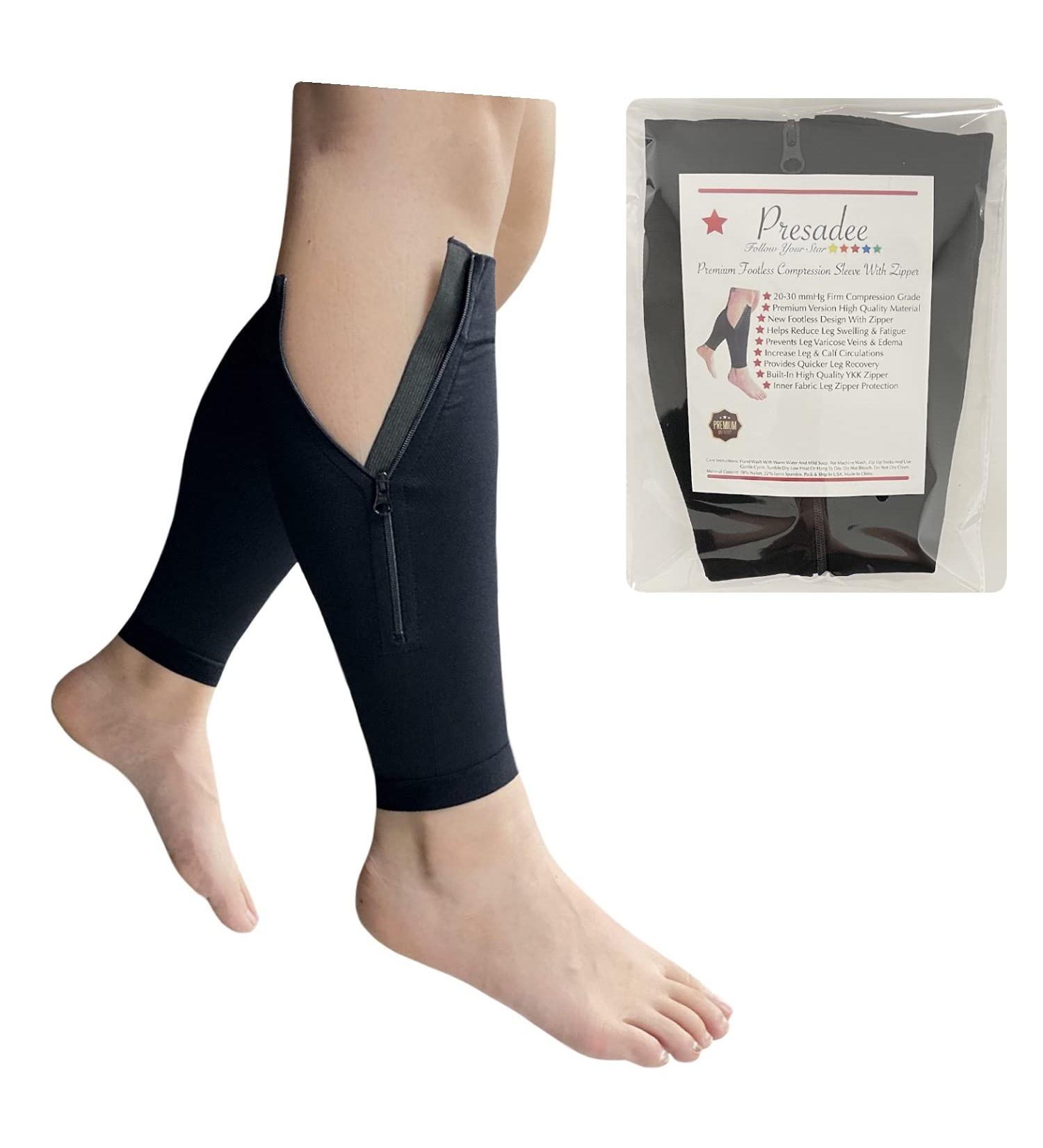 Buy Shin Premium 20-30 mmHg Compression Calf Sleeve with Zipper - Black L/XL | International Shipping Available - Buy Online on GoSupps.com