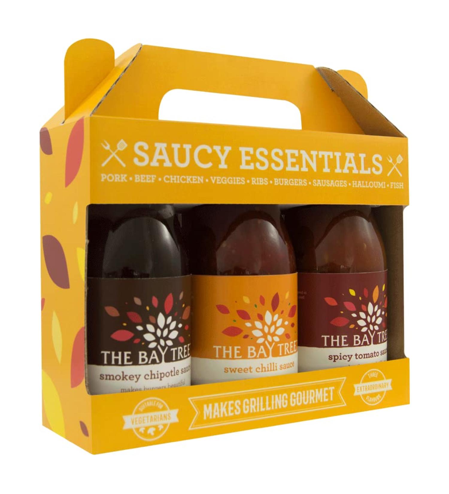 The Bay Tree Saucy Essentials Sweet Chilli Sauce 300g Smoky Chipotle Sauce 290g Spicy Tomato Sauce 290g