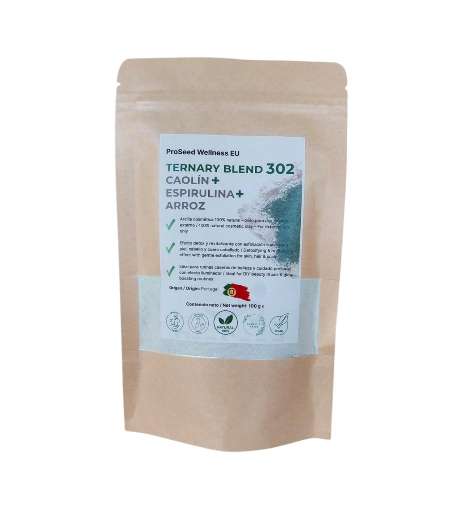 White kaolin clay + spirulina + rice - Detoxifying revitalizing and softening face mask - 100% natural | Ternary Blend 302 - 100 g - Buy Online on GoSupps.com