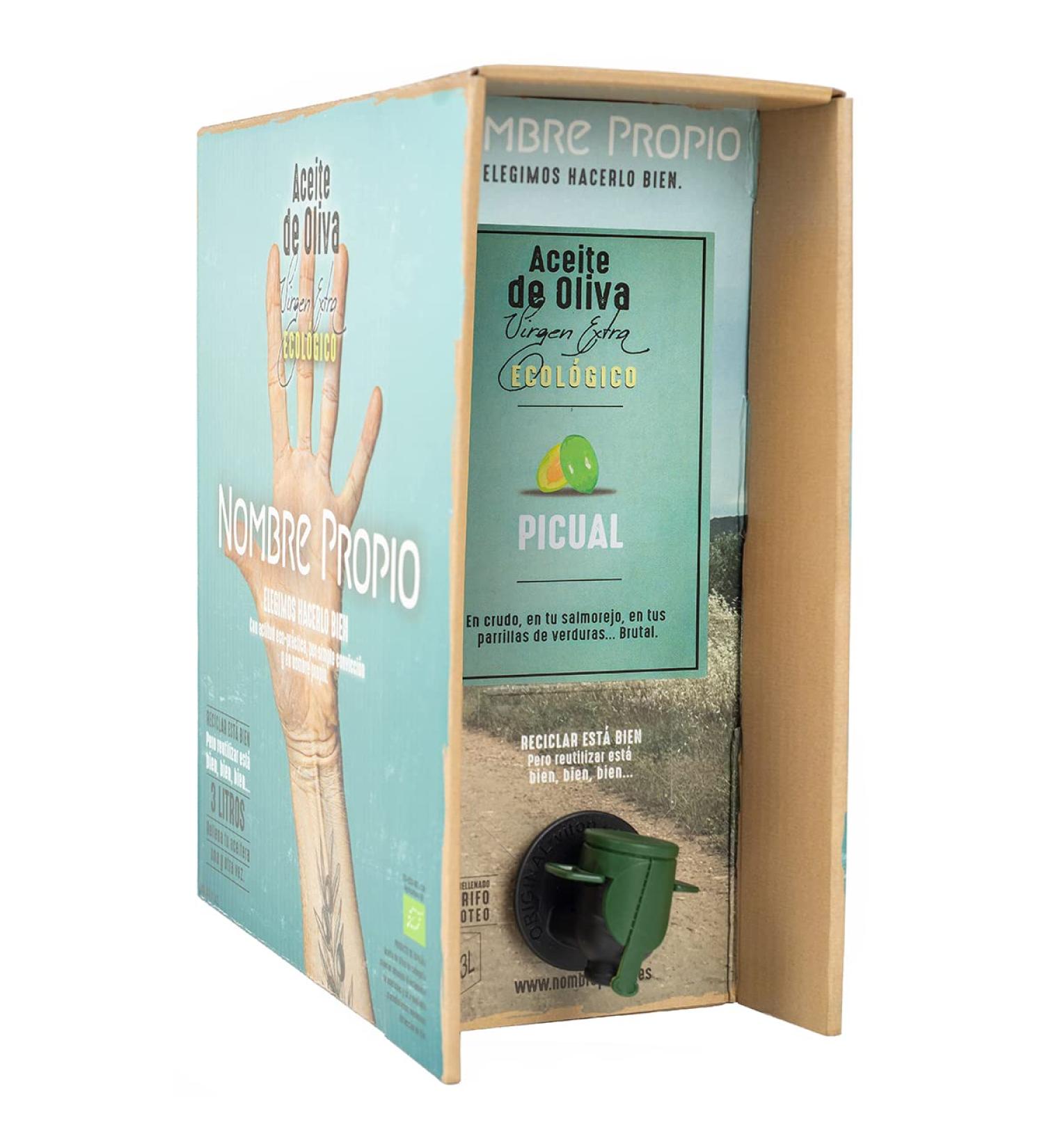 NOMBRE PROPIO Extra Virgin Olive Oil Eco Picual 3L | Premium EVOO in Bag-in-Box | Authentic Olive Oil for Global Shipping - Buy Online on GoSupps.com