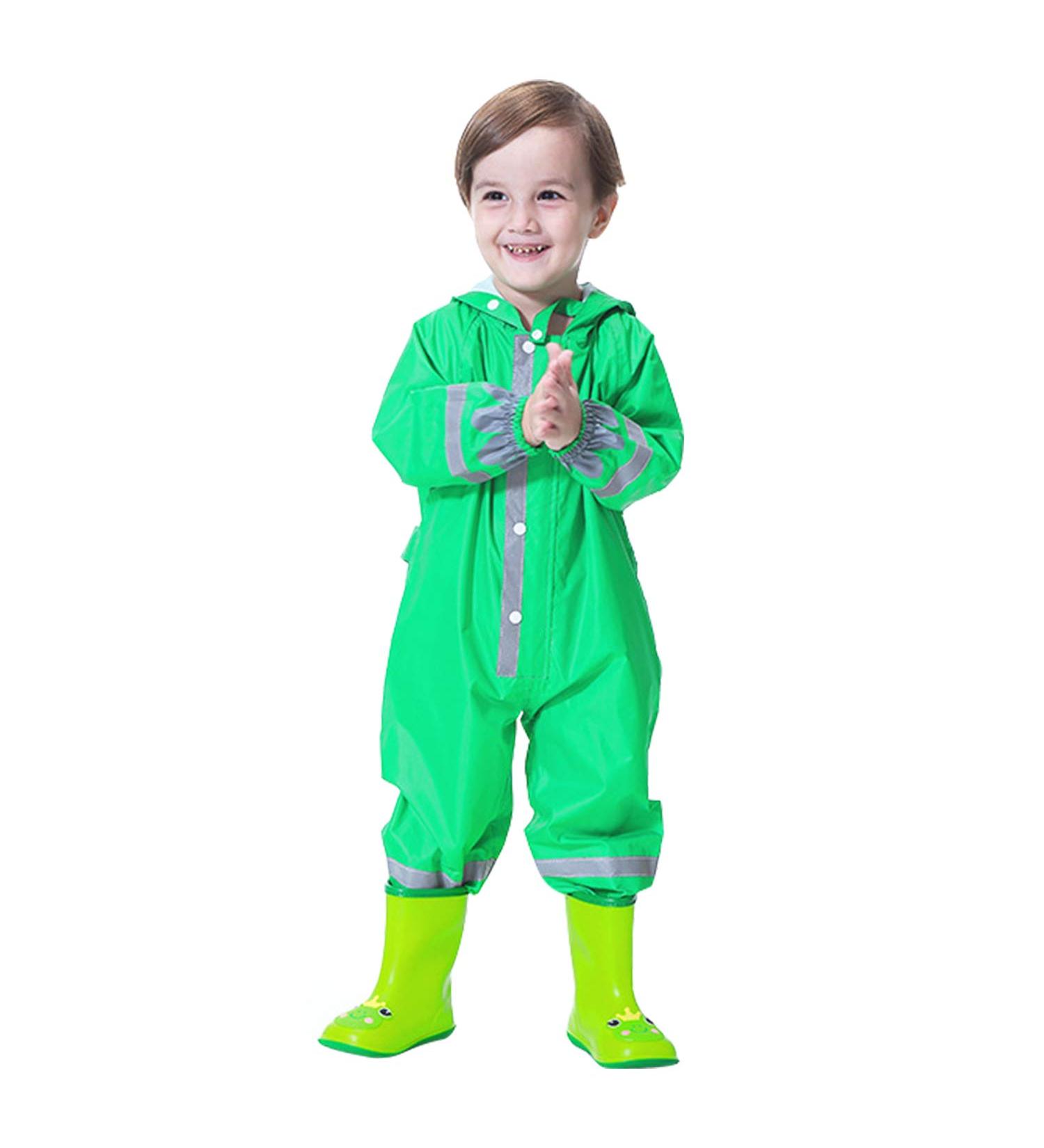 De feuilles Kids Button Rain Suit 2-3 Years Green Frog Waterproof All-in-one Hooded Raincoat Jumpsuit - Buy Online on GoSupps.com
