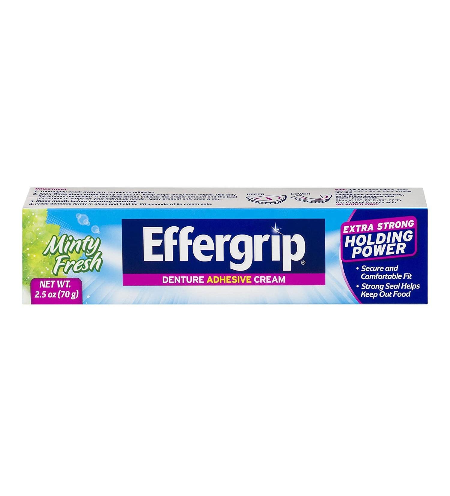 Effergrip Denture Adhesive Cream Extra Holding Power Minty Fresh 2.5 Ounces Each (Value Pack of 2) - Buy Online on GoSupps.com