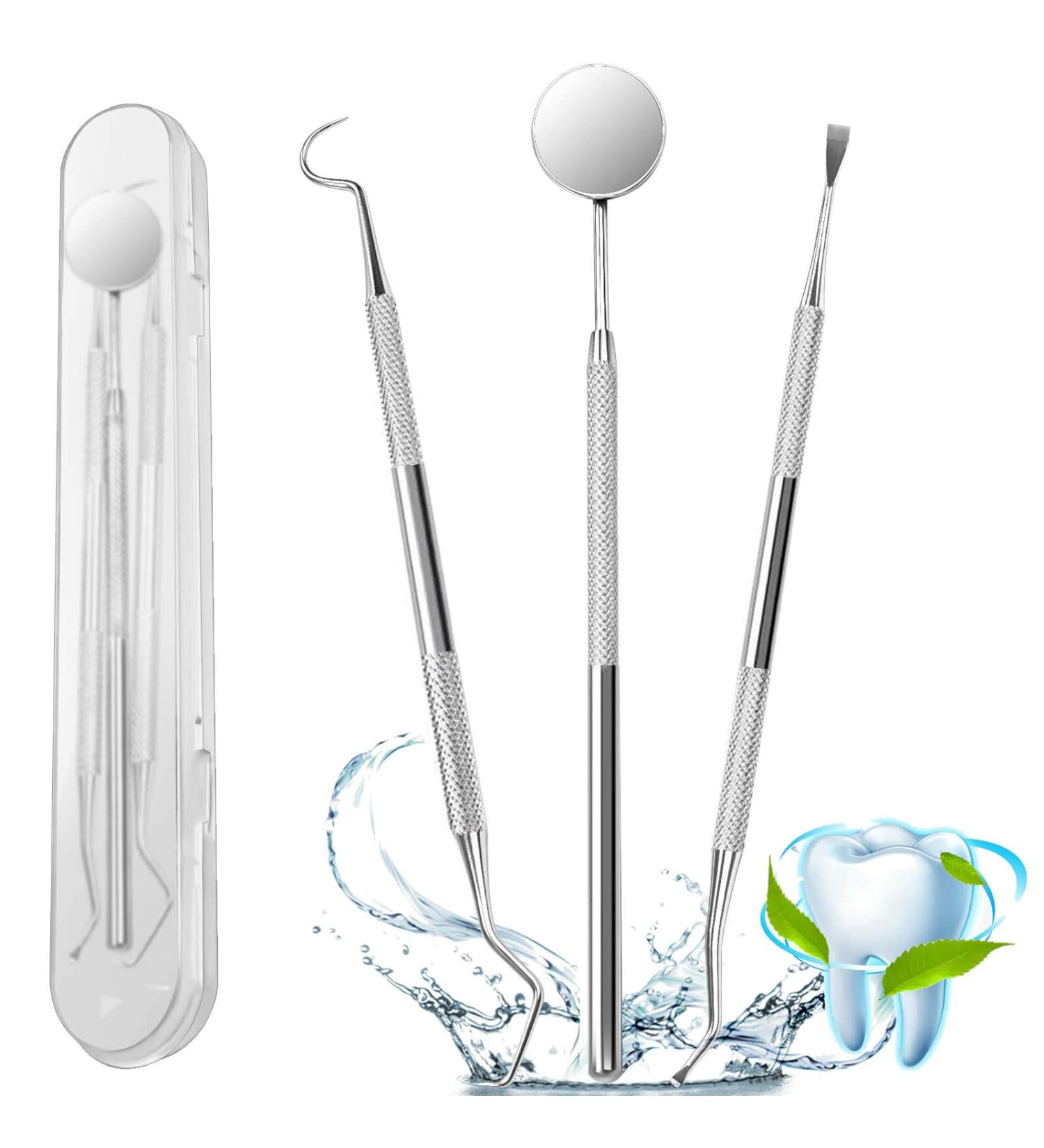 Dental Tools Set - 3Pcs Professional Stainless Steel Picks for Teeth Cleaning, Plaque Removal, Tartar Scraper & Oral Hygiene Kit - Buy Online on GoSupps.com