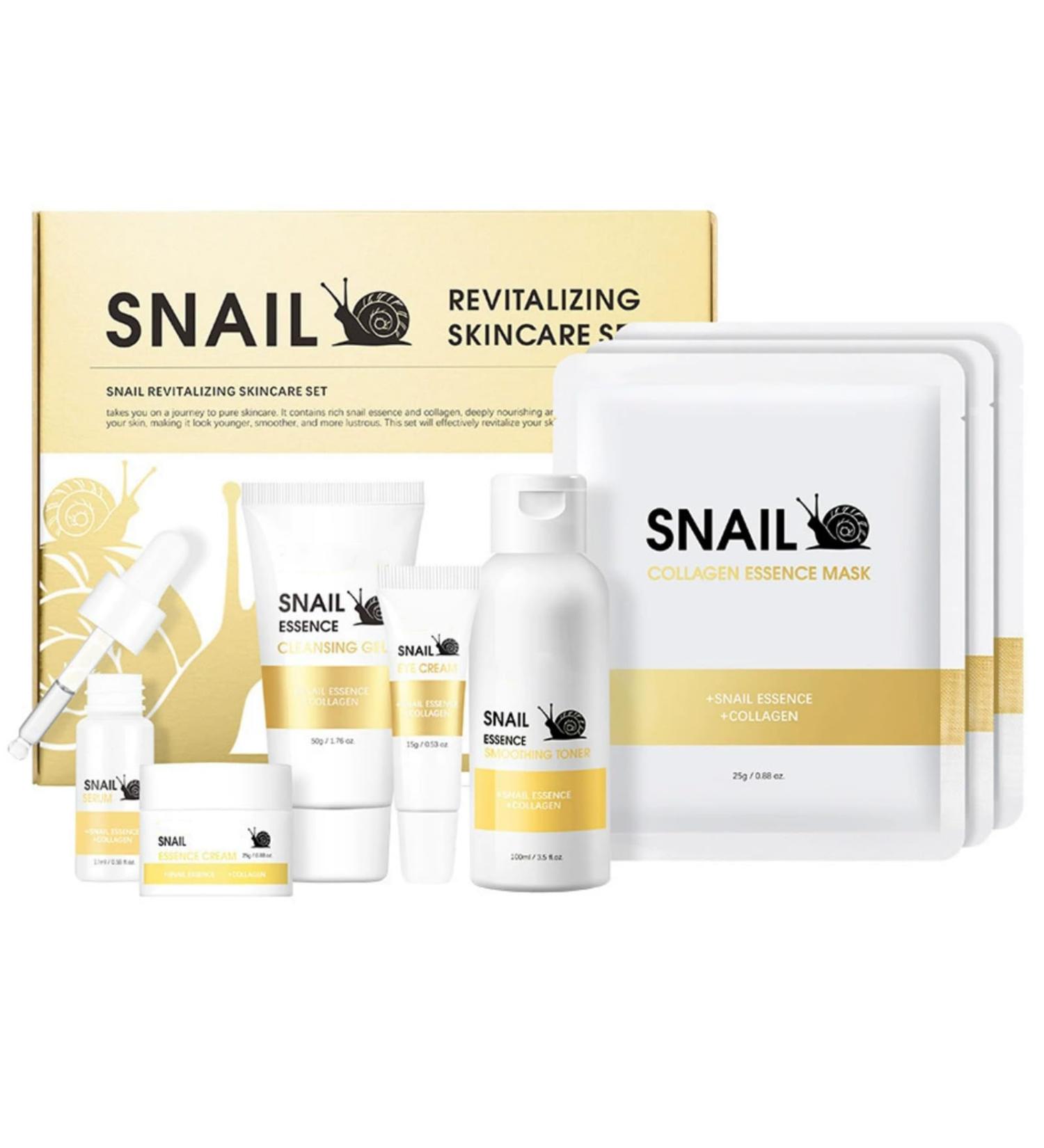 Korean Snail Essence Skin Care Set 6-Piece Skincare Set with Gentle Cleansing Gel Mask Toner Eye Cream Serum Essence Cream Long-Lasting Moisturizing Minimize Wrinkles & Pores Smooth Fine Lines - Buy Online on GoSupps.com