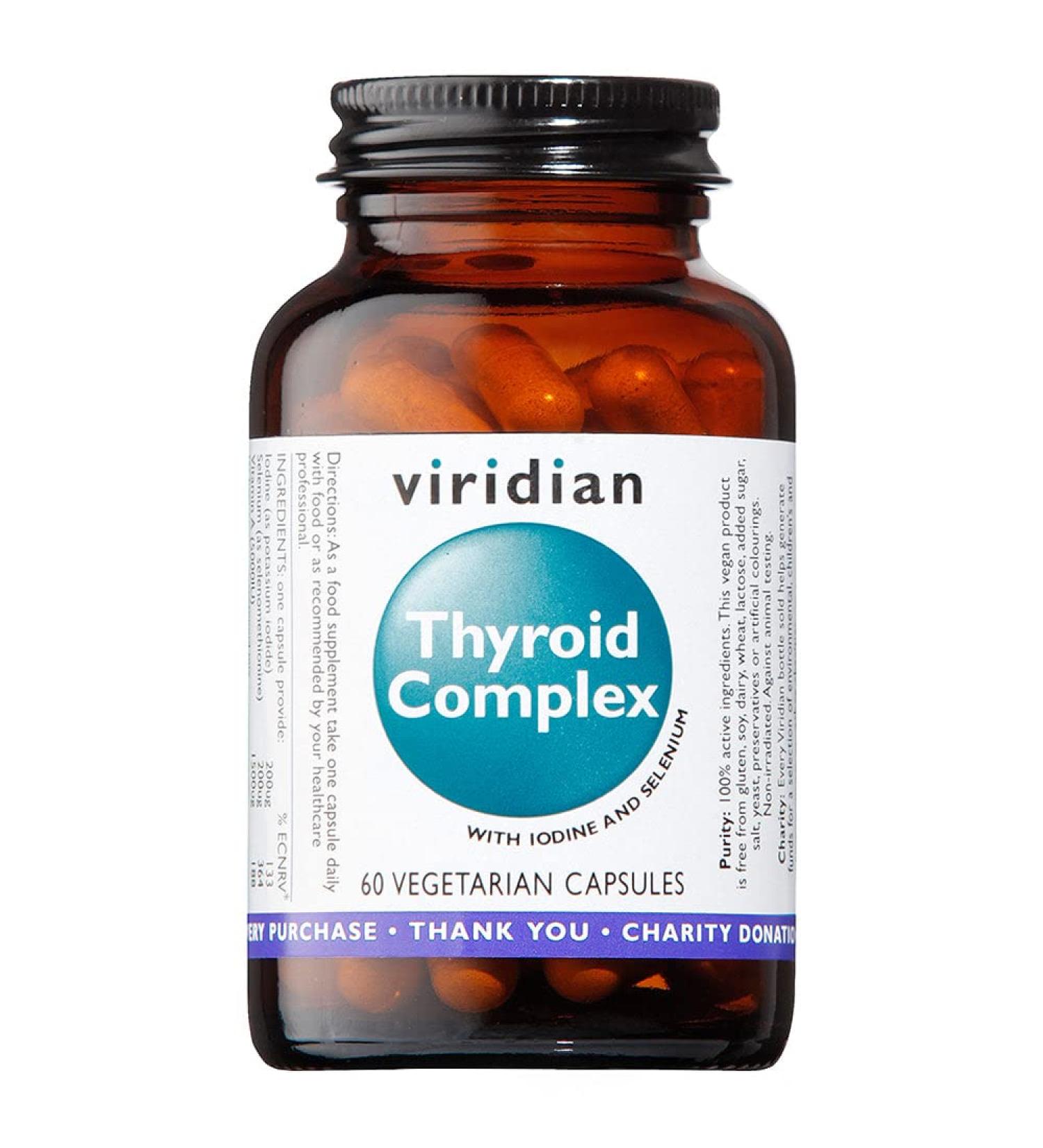 Viridian - Thyroid Complex - 60 Caps | Iodine & Selenium with Zinc Vitamin A Iron & B Vitamins | Normal Thyroid Function Reduction of Tiredness & Fatigue | Nutritionist Formulated