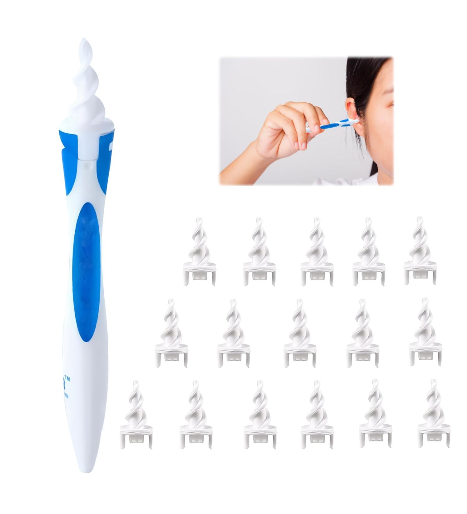 Upgraded 360 Spiral Silicone Ear Cleaner Kit - Ear Wax Remover with 16 Washable Heads for Kids & Adults - Best Ear Cleaning Solution - Buy Online on GoSupps.com