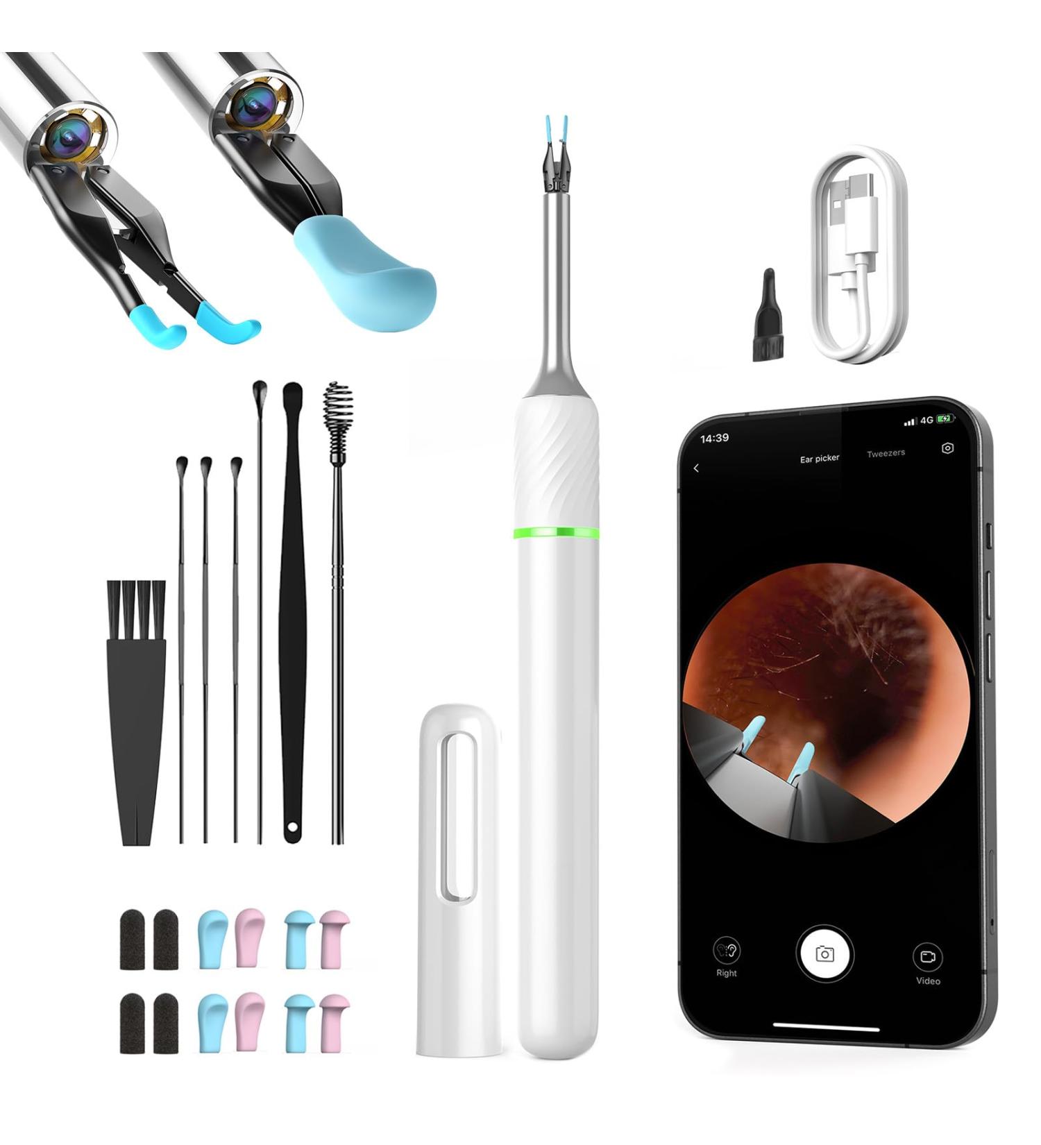 Wireless Ear Wax Removal Kit with 1920P FHD WiFi Camera | Ear Cleaner for Adults, Kids, Pets | Visual Otoscope Endoscope for iOS Android | Includes Ear Pick & Tweezers - White - Buy Online on GoSupps.com
