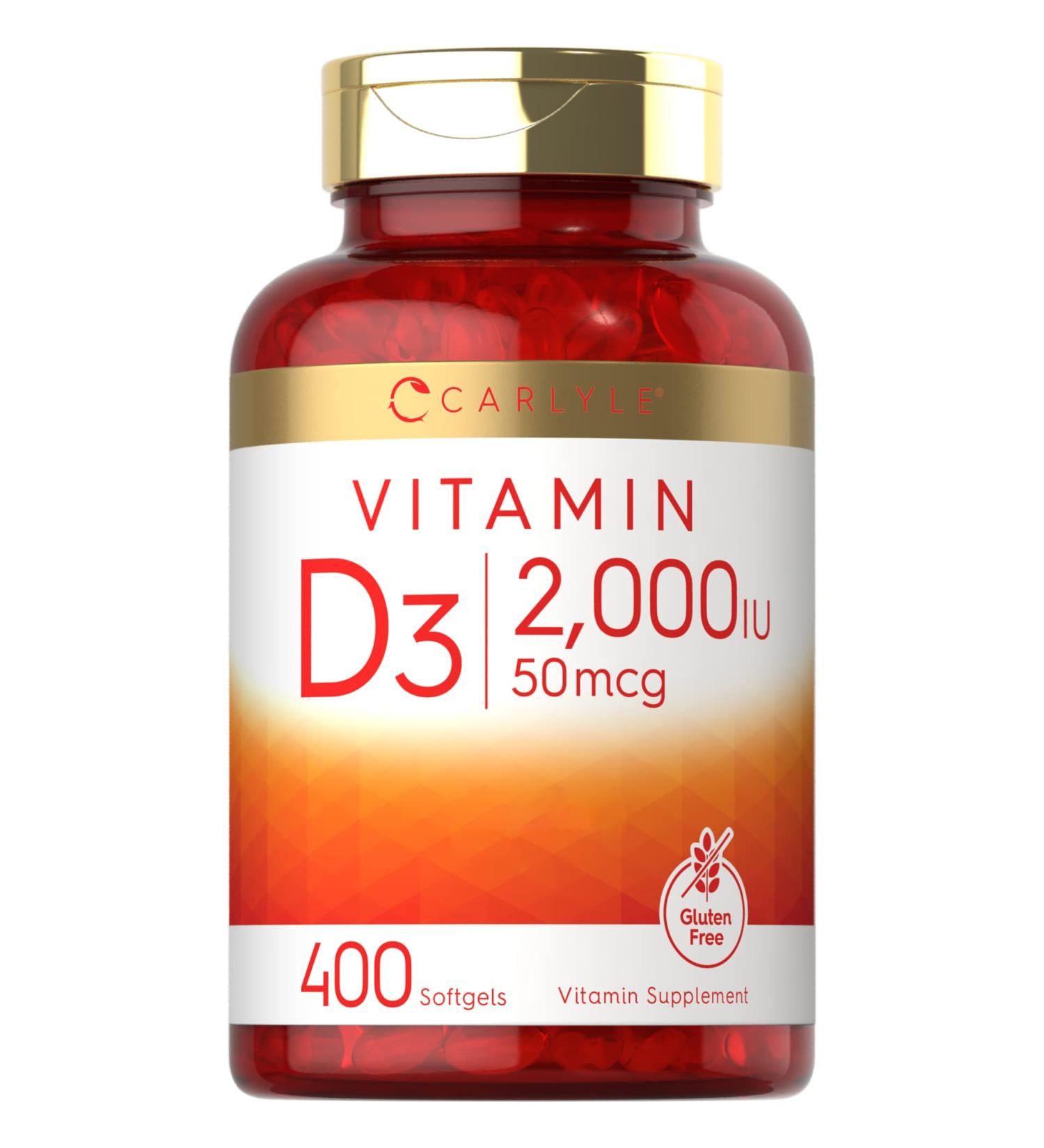 Carlyle Vitamin D3 2000 IU Softgels - 400 Count - Non-GMO & Gluten Free Formula - 50 mcg Vitamin D Supplement - Buy Online on GoSupps.com