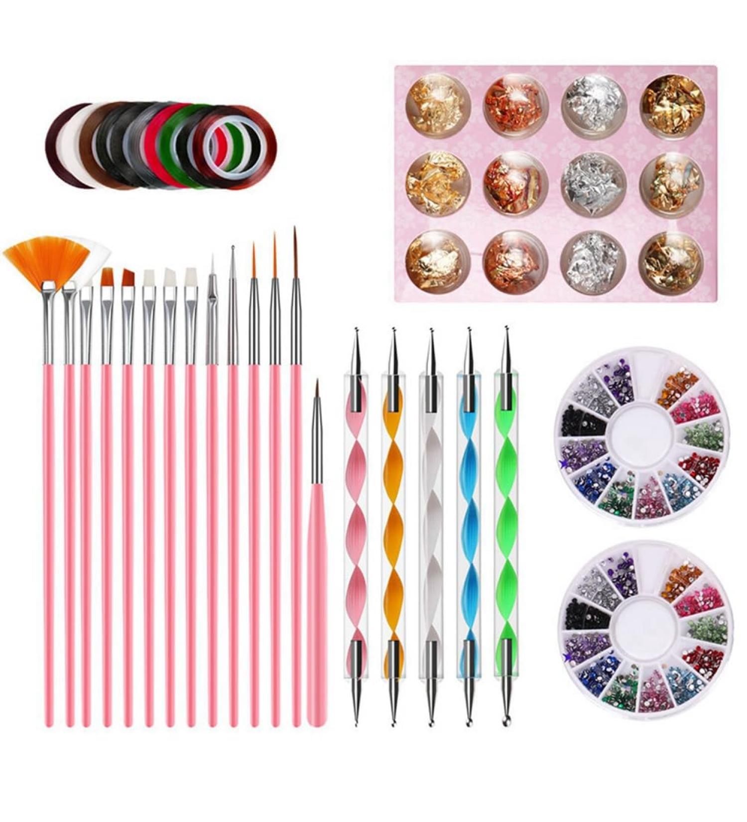 Xptieeck Nail Art Tool Set: Nail Pen Stamp Nail Painting Brush Nail Dotting Tool Nail Foil Manicure Tape Rhinestones for Nails - Buy Online on GoSupps.com