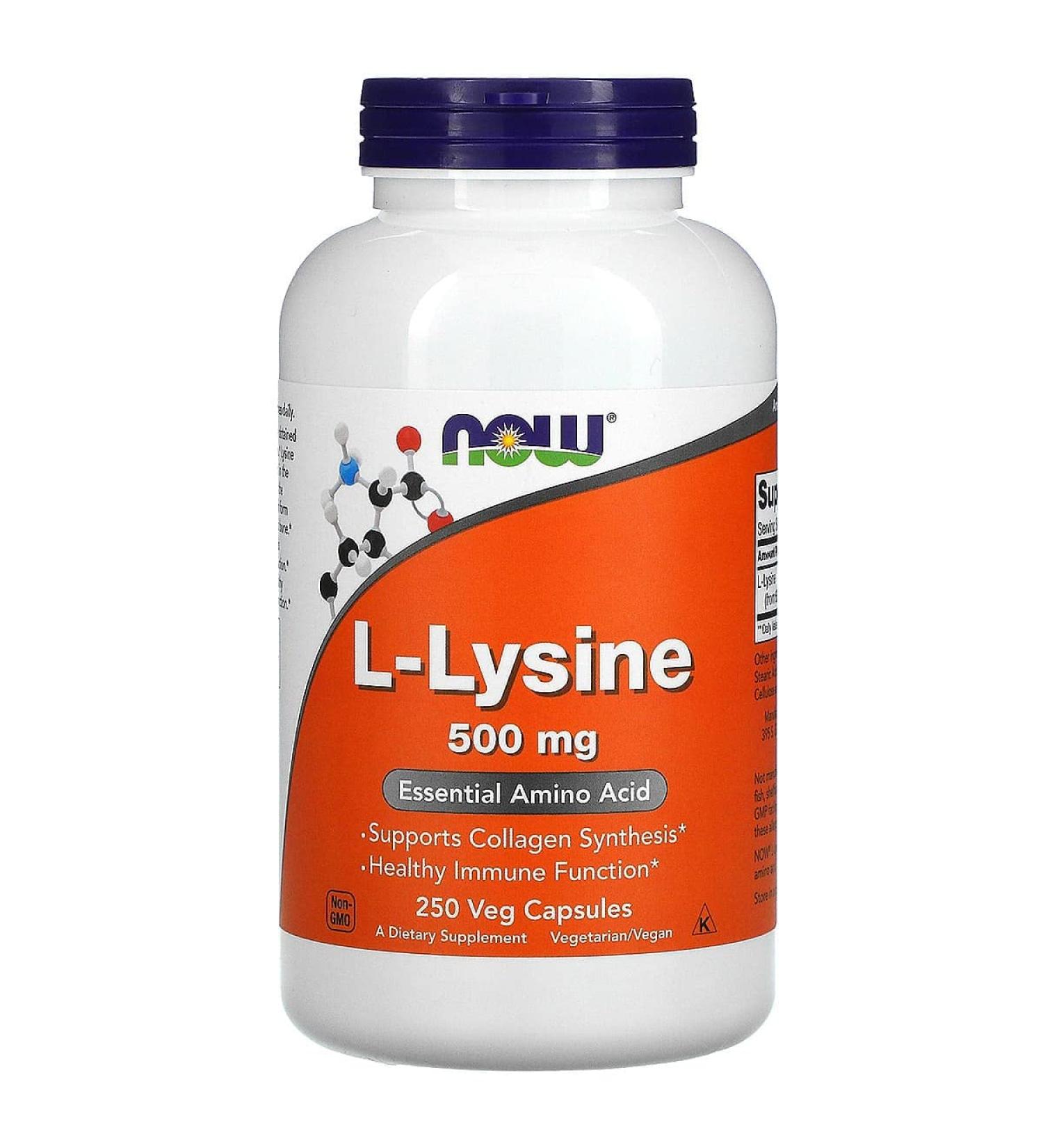 L-Lysine 500 mg - 250 Capsules | NOW Supplements | Premium Immune Support | International Shipping Available - Buy Online on GoSupps.com