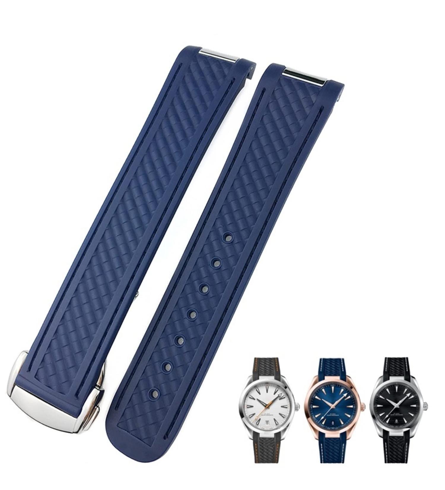 KKFAUSE Rubber Watch Bracelet for Omega Seamaster & Speedmaster 19mm & 20mm Silicone Wrap Curved End Blue - Buy Online on GoSupps.com