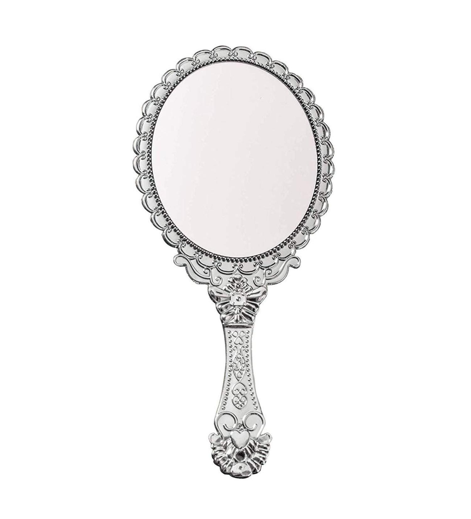 BAOZOON Vintage Hand Mirror Cosmetic Makeup Mirror with Handle 9.8x4.5in Silver