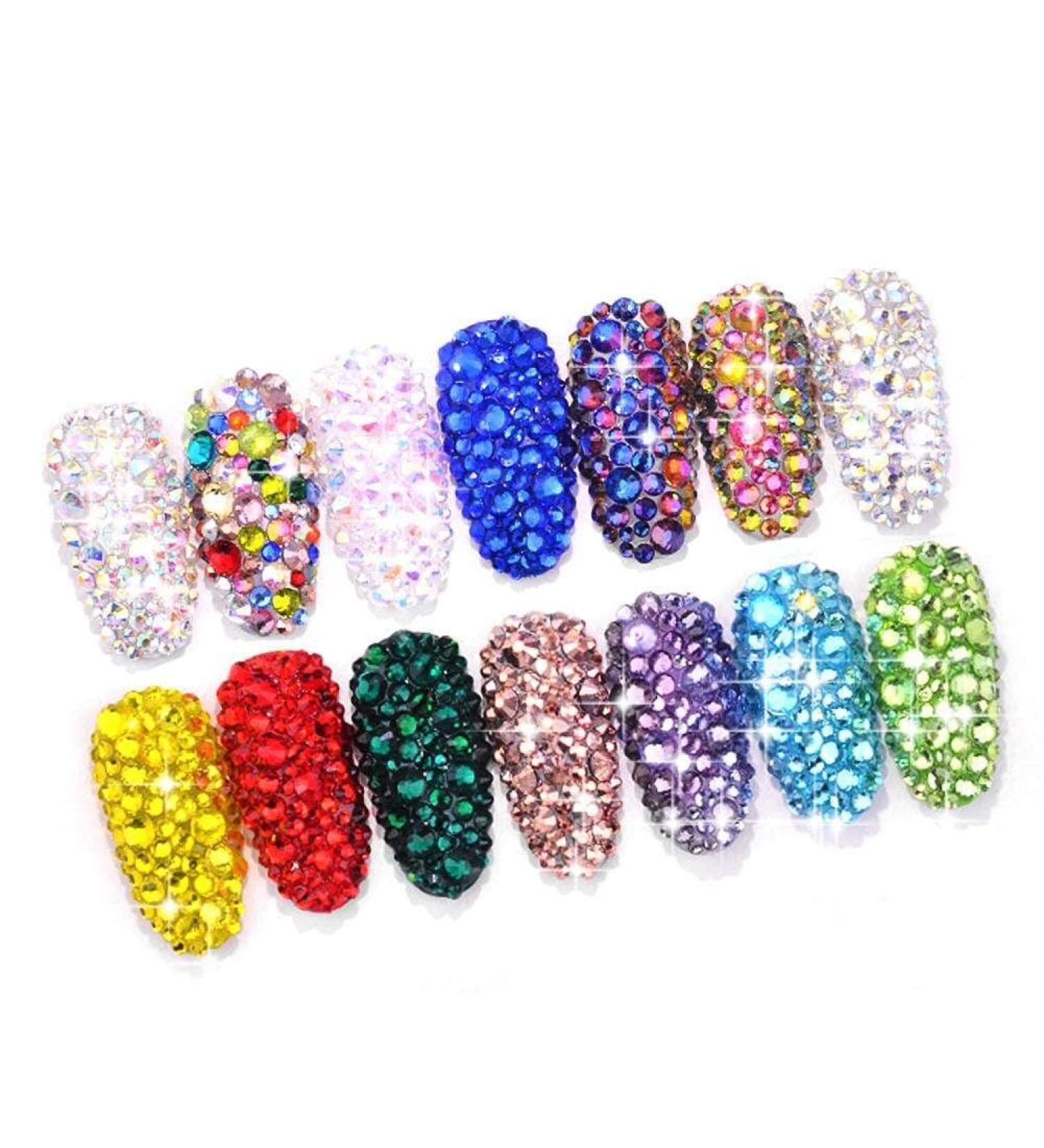 1 Box Mixed Colors Nail Art Rhinestones Multi-Size Flat-Back Ab Crystal 3D Charm Gems Diy Manicure Decor 4Nice Design - Buy Online on GoSupps.com