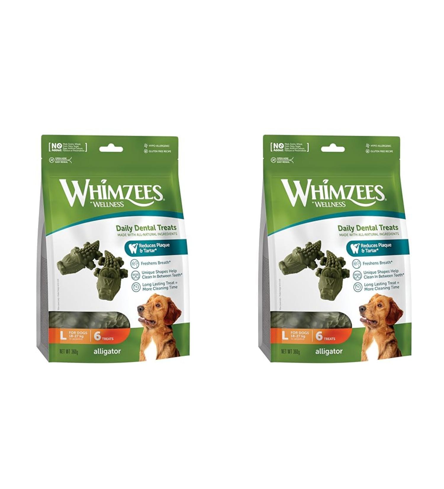 Whimzees by Wellness Crocodile - Grain-Free Dental Care Snacks for Large Dogs | 6 Pack (2 Bags) - Natural Couch Sticks - Buy Online on GoSupps.com