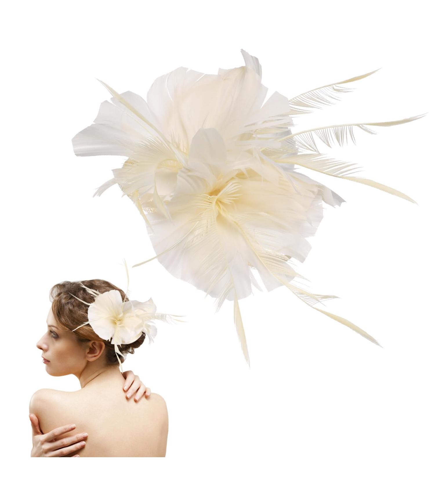 PATKAW 1PC Headband Fascinator Hats Hair Clip Peacock Hair Piece Flapper Hair Clip Headpiece for Women Girls Cocktail Wedding (White) - Buy Online on GoSupps.com