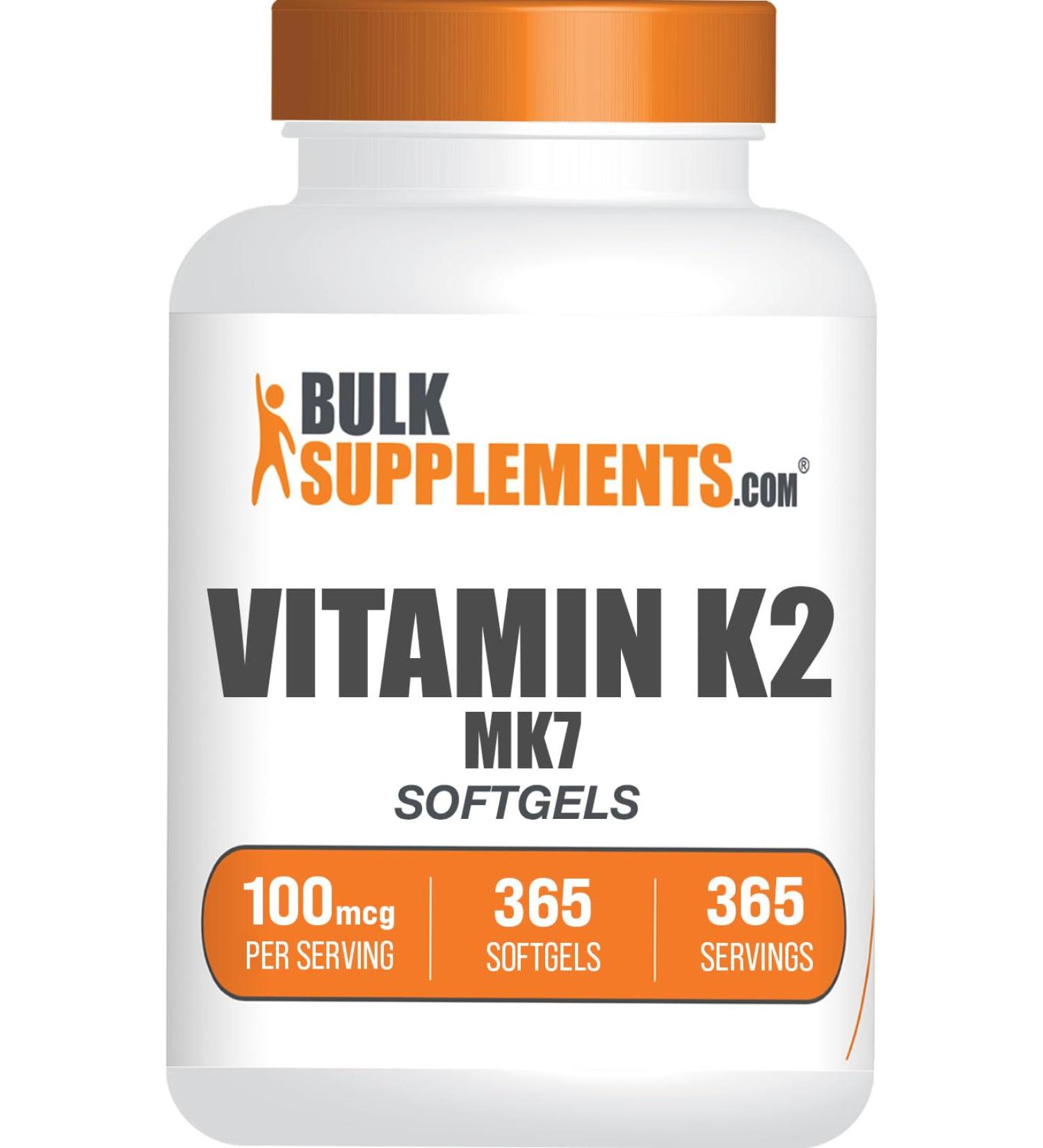 BulkSupplements.com Vitamin K2 Softgels - Vitamin K2 MK7 Vitamin Supplements - Gluten Free 1 Softgel per Serving 365 Count (Pack of 1) - Buy Online on GoSupps.com