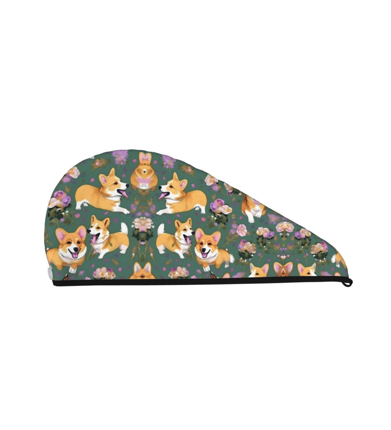 Corgi Floral Velvet Hair Cap Towel Wrap for Women | Absorbent Drying for Wet Hair Swimming & Travel - Buy Online on GoSupps.com