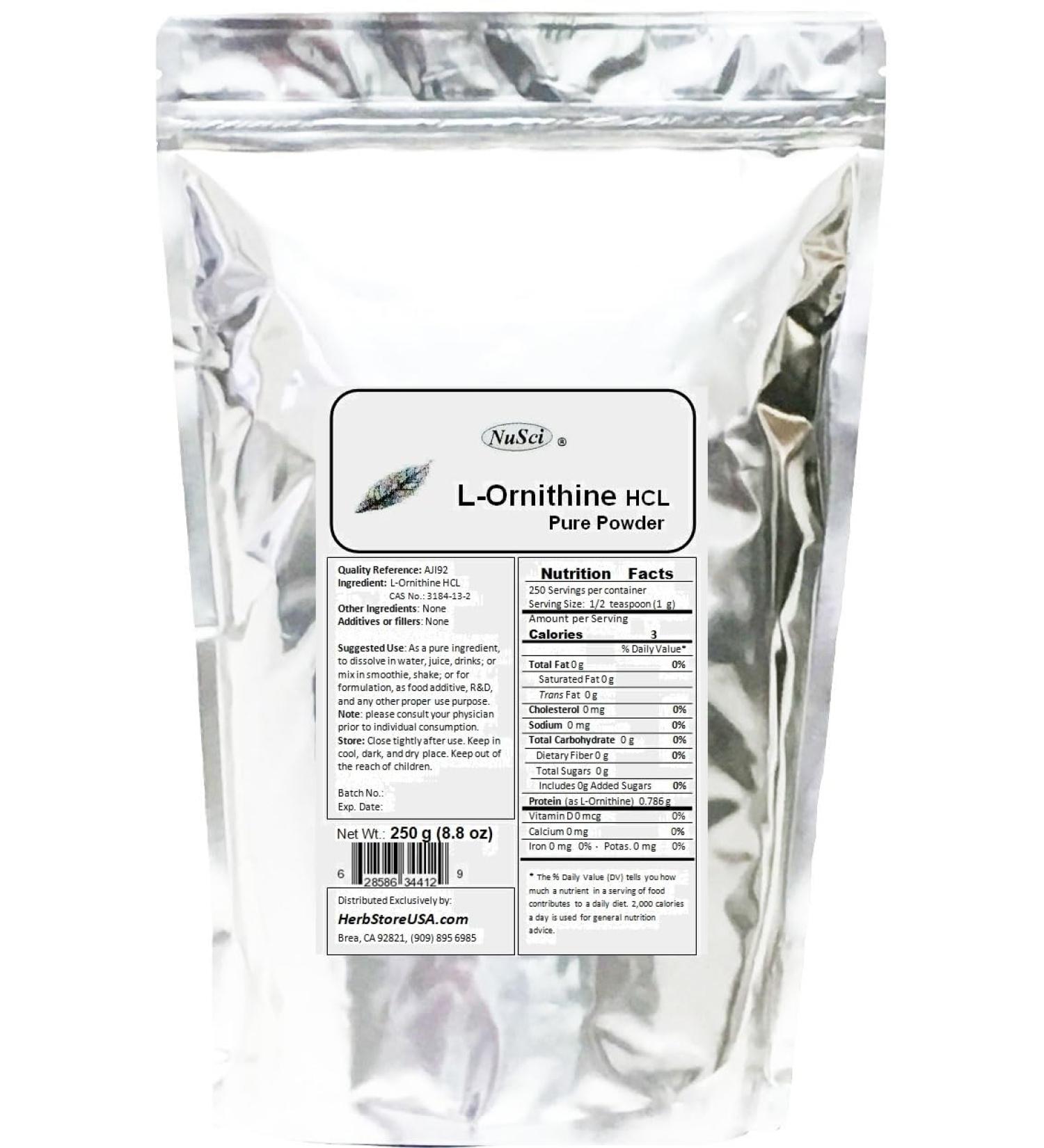 NuSci Pure L-Ornithine Powder 250g (8.8 oz) AJI Quality