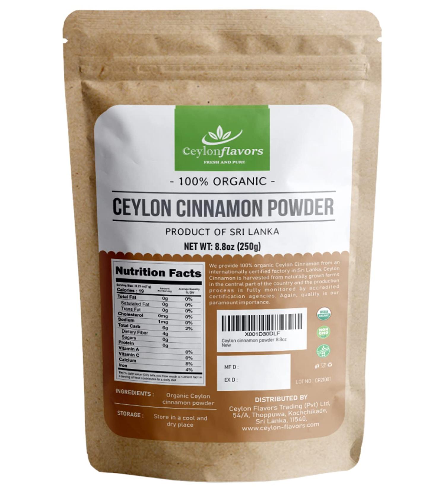 Premium USDA Certified Organic Ceylon Cinnamon Powder from Sri Lanka - 8.8 oz (250g) - Buy Online on GoSupps.com