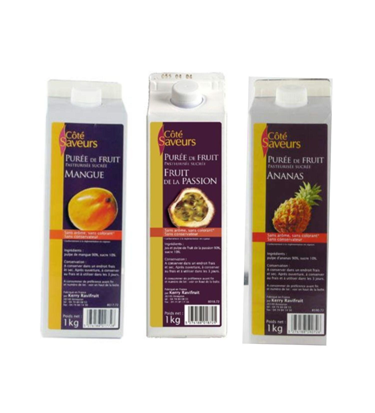 Cote Saveurs Purees - 1 mango - 1 Passion fruit - 1 Pineapple - (3x1kg)