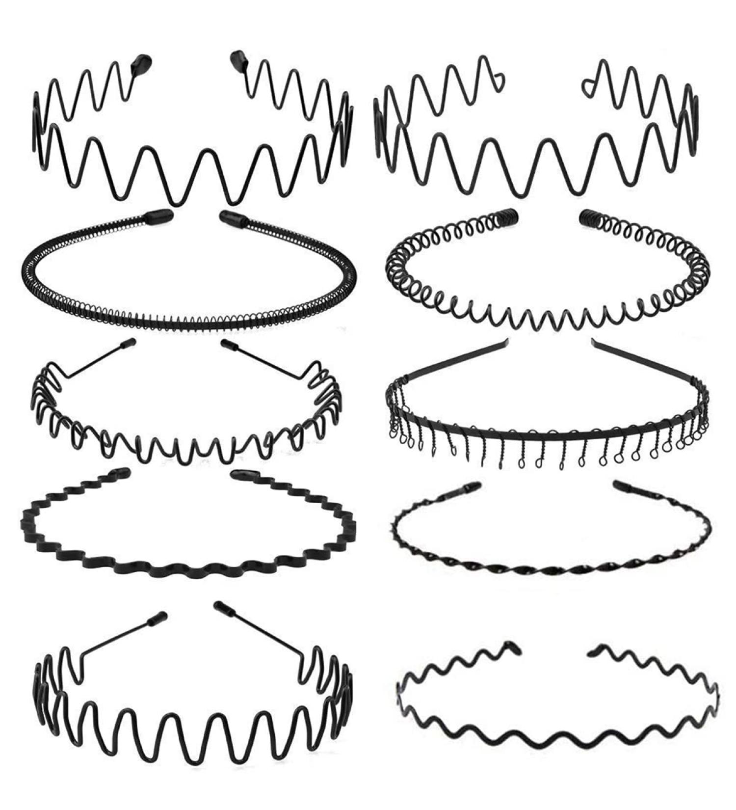 FlyfTrey 10-Piece Unisex Metal Hair Bands - Slip-Resistant Black Jumping Wave Headbands for Outdoor Sports & Yoga - Premium Hair Accessories - Buy Online on GoSupps.com