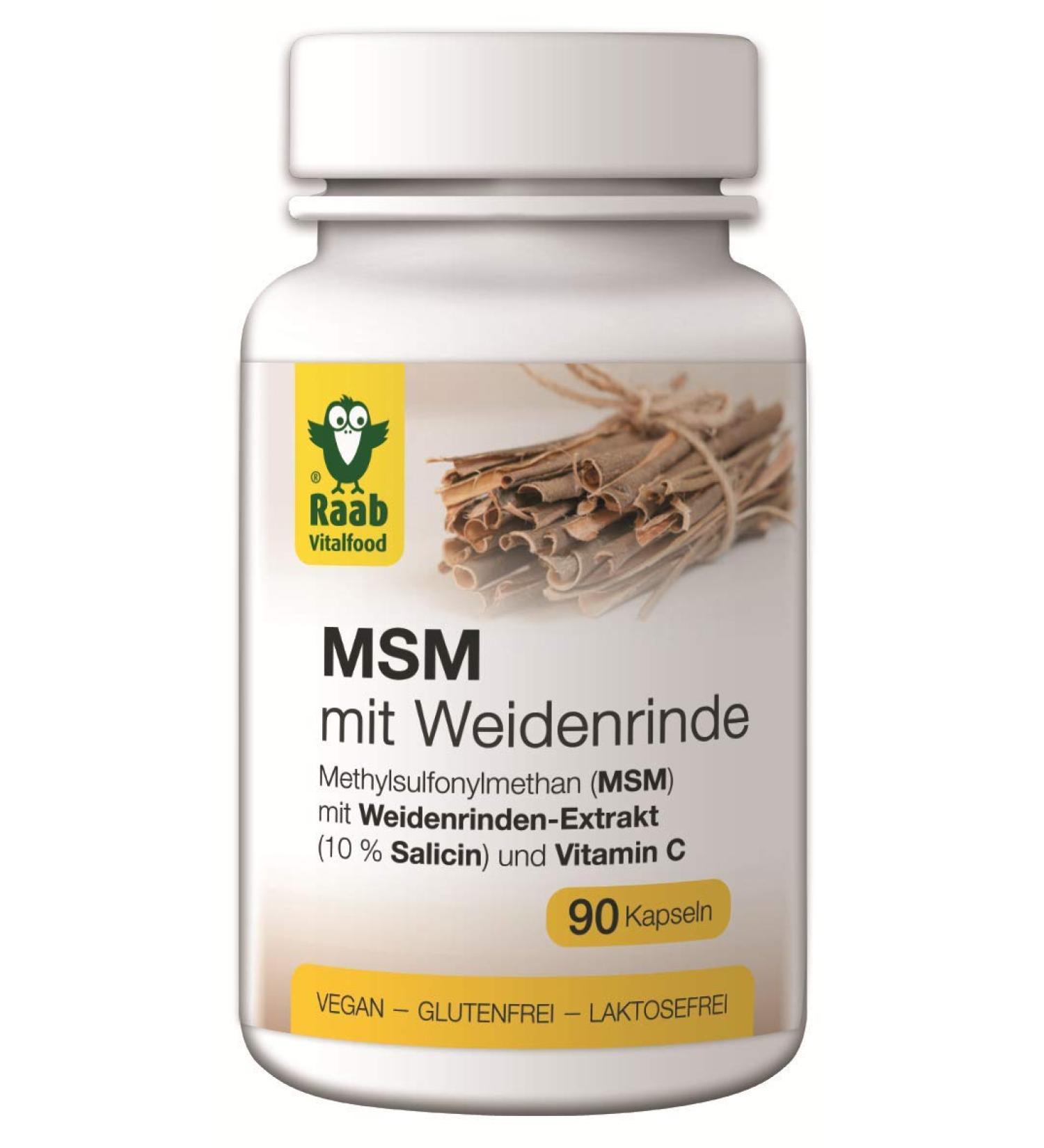 Raab Vitalfood MSM with Pasture Bark - Vegan Gluten-Free Lactose-Free 90 Capsules | High-Quality Standardized Salicilic Extract - Buy Online on GoSupps.com