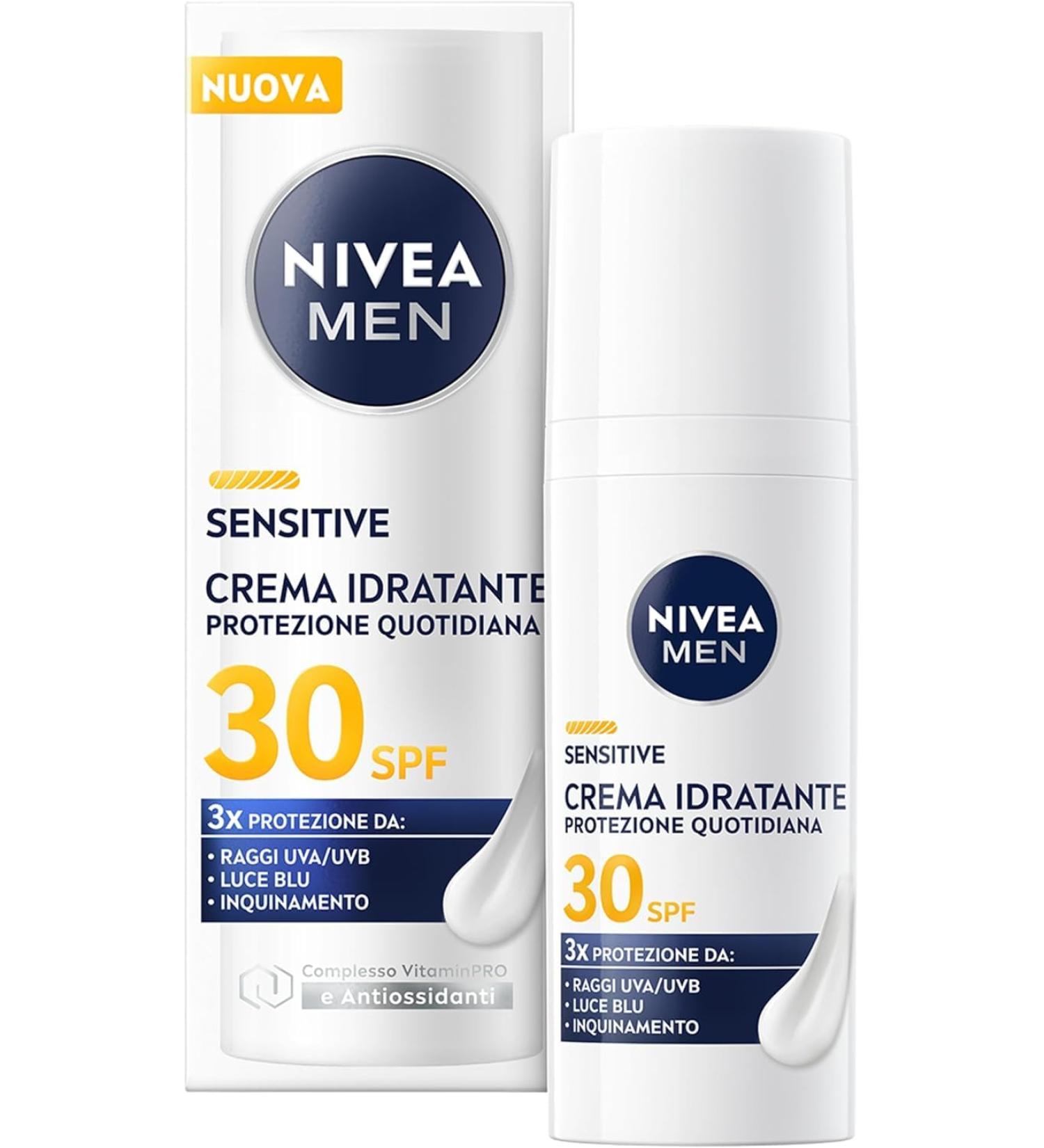 NIVEA MEN NIVEA MEN Sensitive Daily Protection Face Moisturizer SPF 30 50ml Men's Face Cream for Sensitive Skin with VitaminPRO Complex Protects against UVA/UVB rays blue light and
