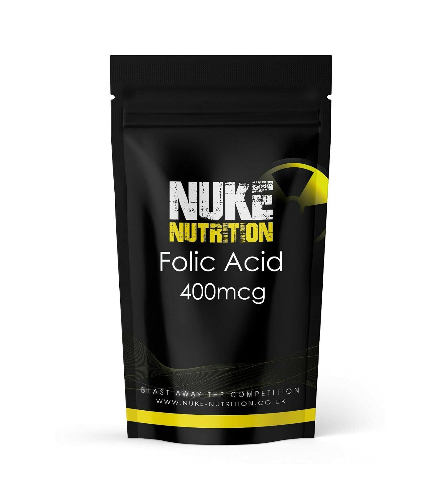 Nuke Nutrition Folic Acid Tablets 400mcg - 180 Tablets - Pre Pregnancy Vitamins for Women - Reduce Tiredness - Folate Supplement - Buy Online on GoSupps.com