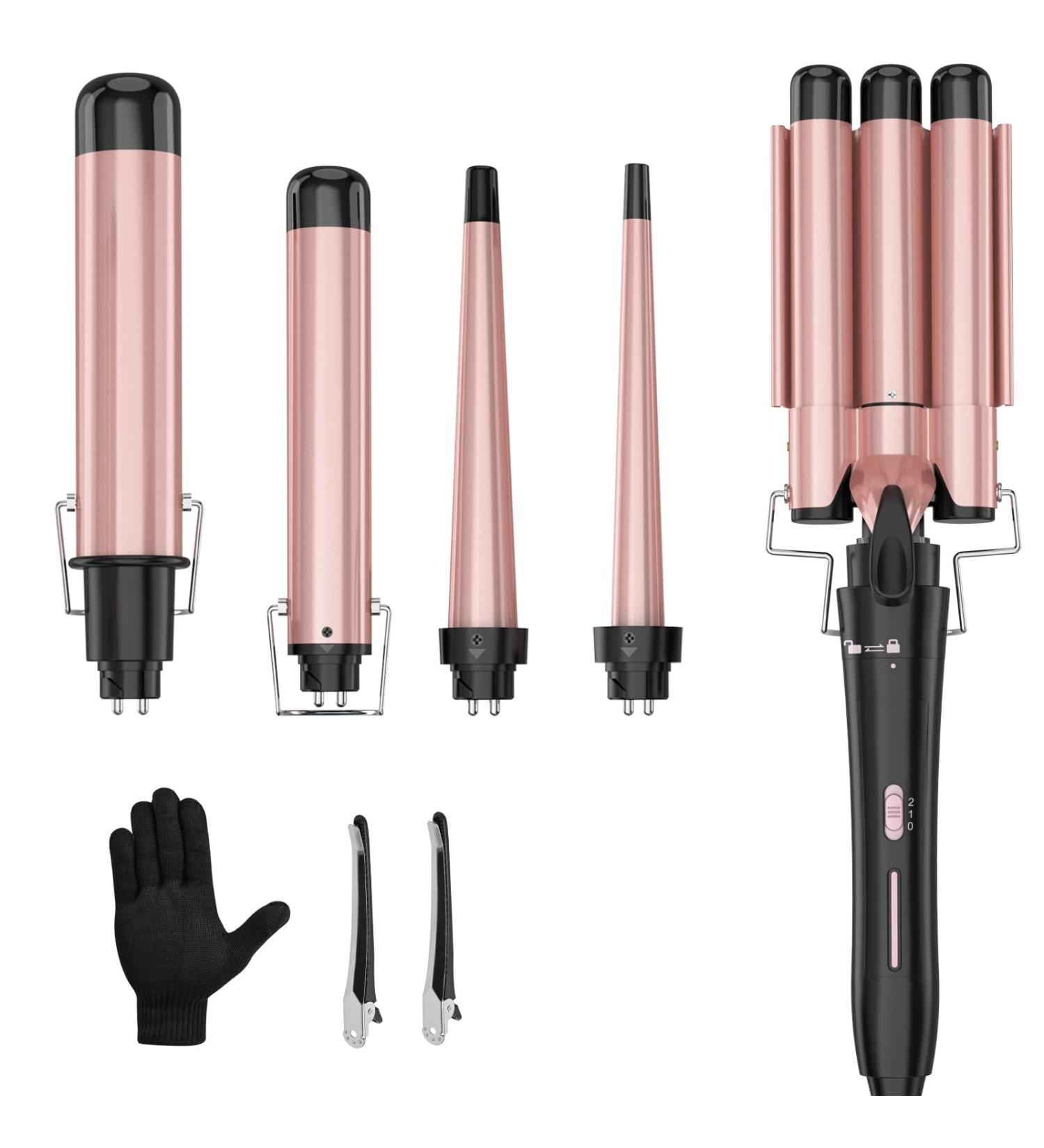 Buy Wand Curling Iron Set - Interchangeable Triple Barrel Curler & Waver - Rose Gold Hair Styler Tool for Perfect Curls | International Shipping Available - Buy Online on GoSupps.com