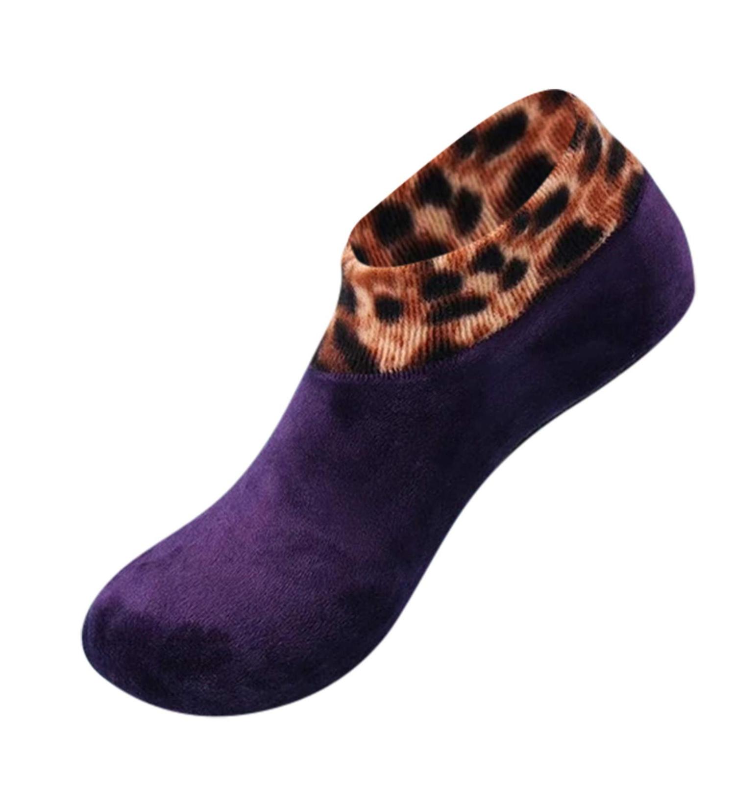 MarryLee Women's Winter Warm Leopard Bed Non Slip Home Indoor Non-Slip Thermal Anti-Sweat Socks Purple - Buy Online on GoSupps.com