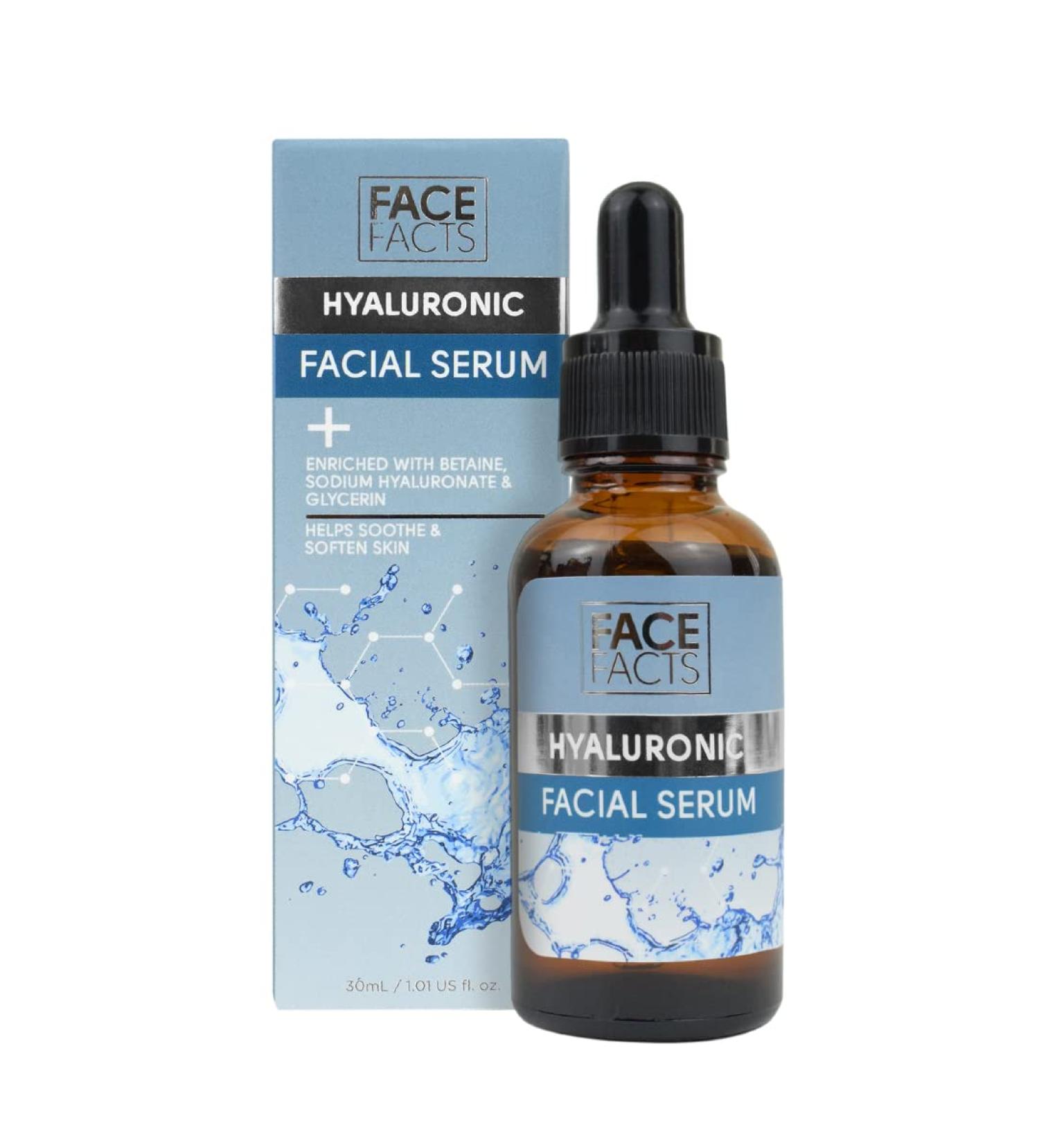 Face Facts Hyaluronic Facial Serum | Sodium Hyaluronate + Glycerin + Betaine | Smooth + Plump + Hydrate | 30ml - Buy Online on GoSupps.com