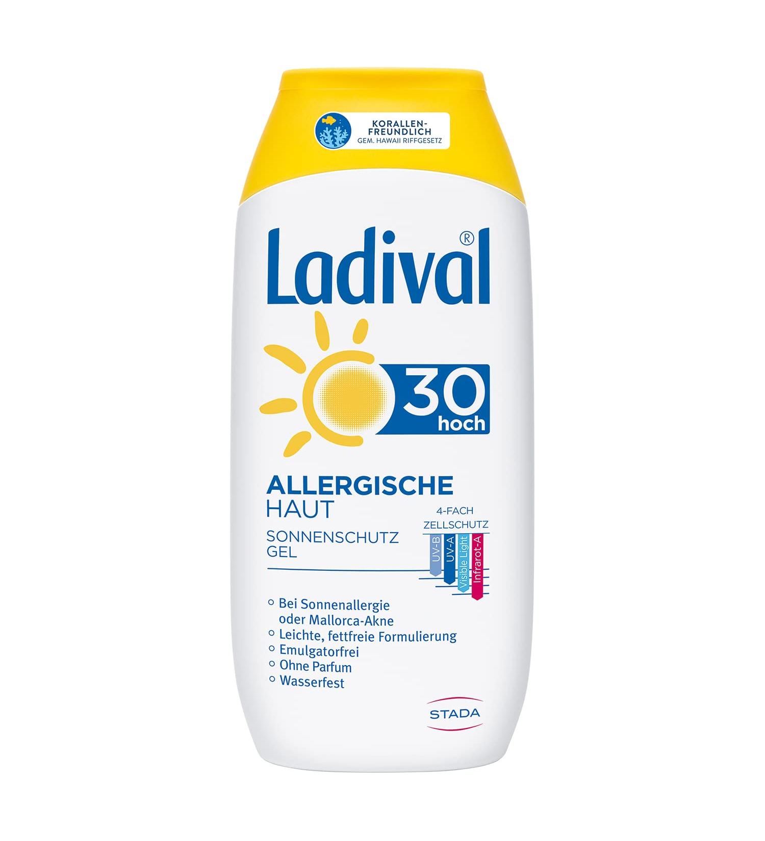 Ladival Allergic Skin Sun Protection Gel LSF 30 - Perfume-Free Color-Free Waterproof - 200ml for Allergy Sufferers - Buy Online on GoSupps.com