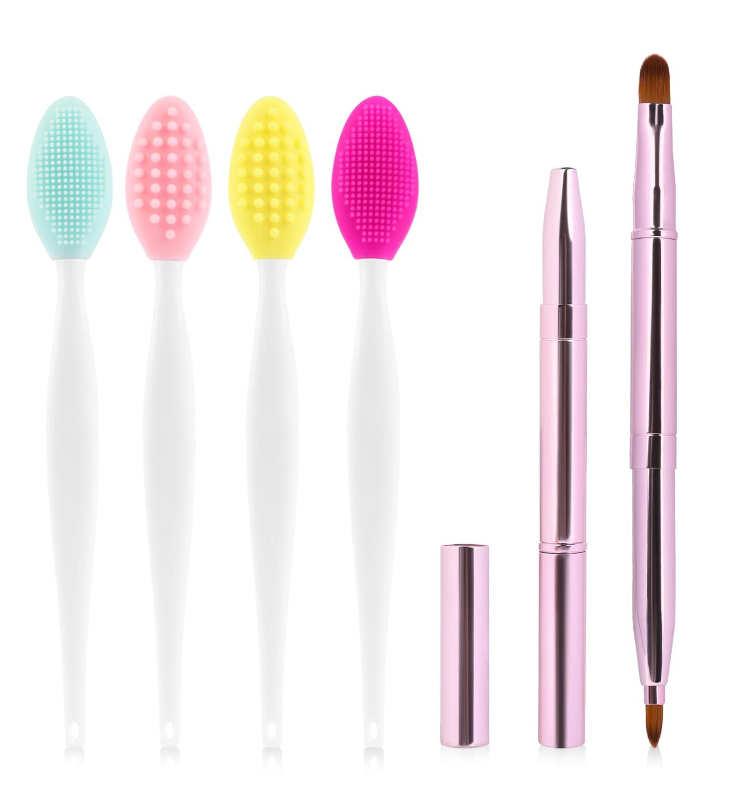 Retractable Lip Brush Set - Double-Ended Lipstick & Gloss Applicator Silicone Exfoliator Tool for Perfect Lip Makeup - Travel-Friendly - Buy Online on GoSupps.com