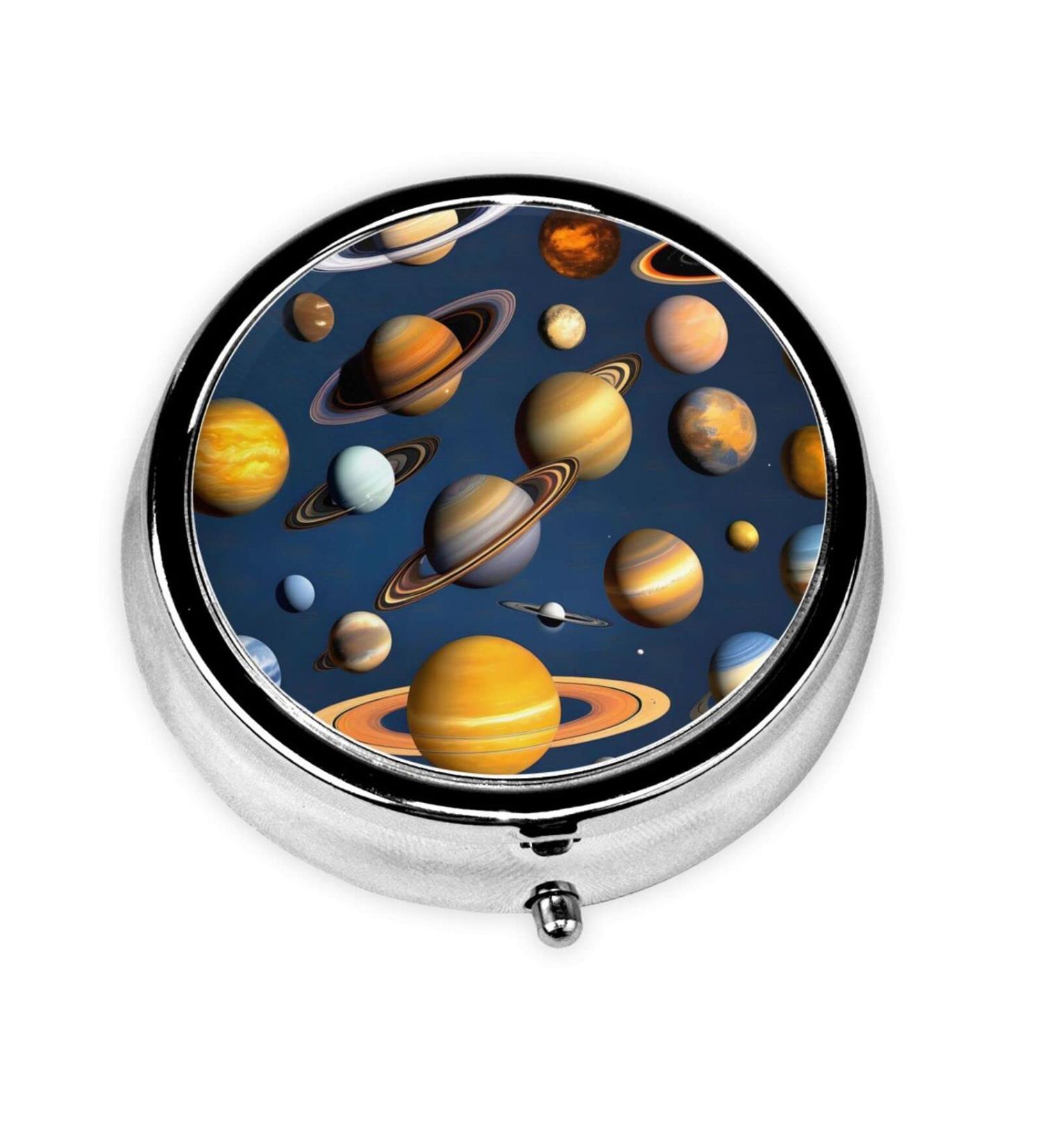 Solar System Planets Round Pill Box - 3 Compartment Travel Organizer for Pills | Portable & Ideal for Travel - Buy Online on GoSupps.com