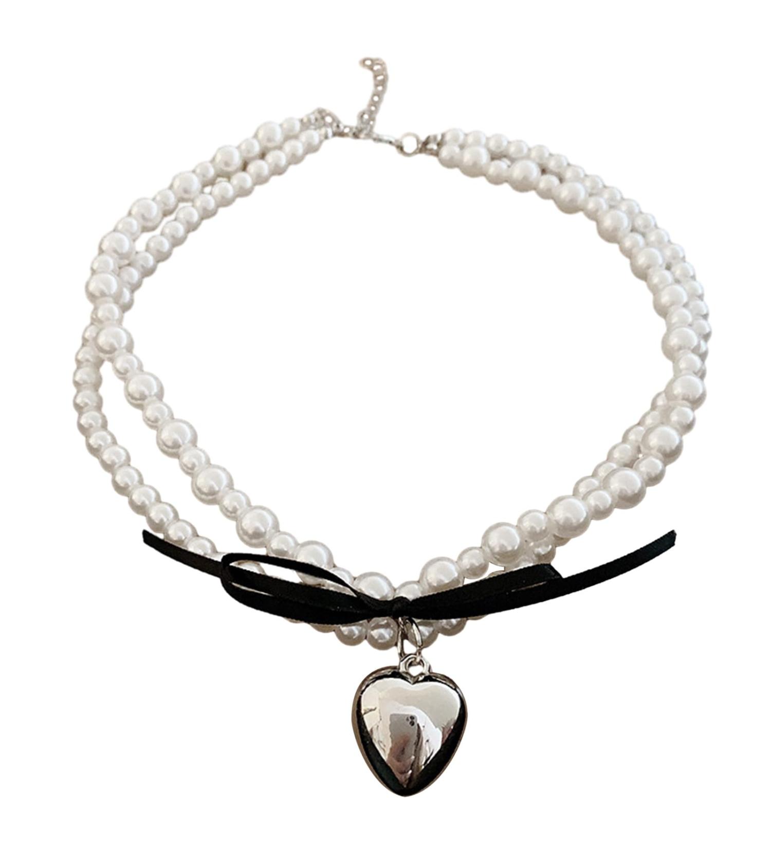 Oralgo's Exquisite Heart Fans Necklace - Elegant Jewelry with Imitation Pearls for Women | Stylish Collarbone Chain - Buy Online on GoSupps.com