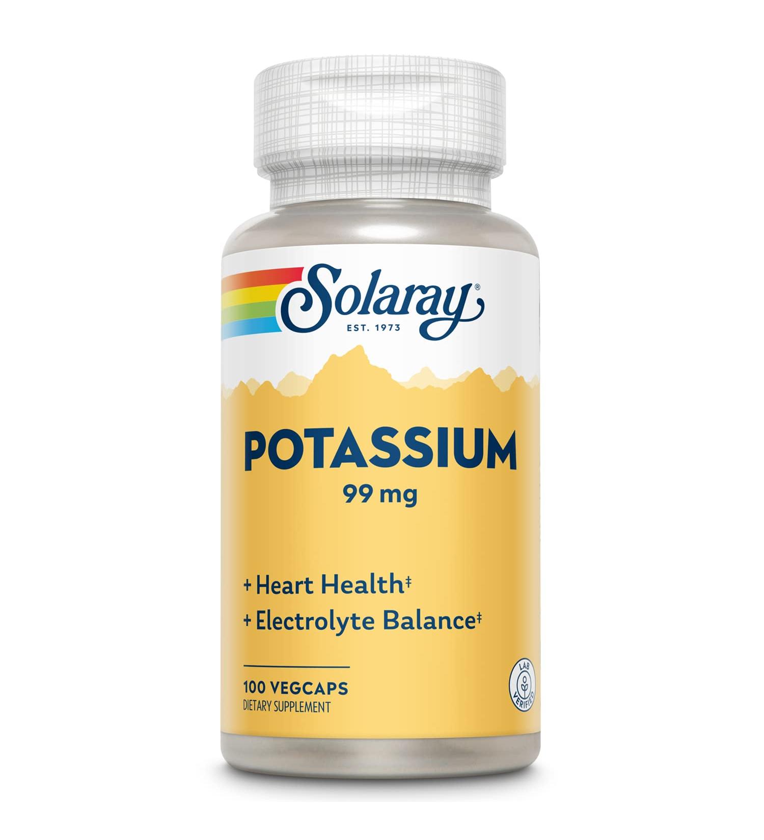 Solaray Potassium 99mg Supplement for Muscle, Nerve & Heart Health - 100 VegCaps | Electrolyte Balance Formula with 60-Day Money Back Guarantee - Buy Online on GoSupps.com