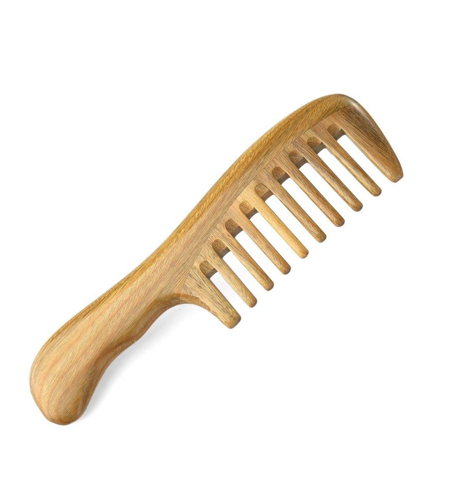 MABSSI Wide Tooth Natural Sandalwood Hair Comb- No Static Wooden Detangling Comb with Smooth Handle for Thick Curly Wavy Hair - Buy Online on GoSupps.com