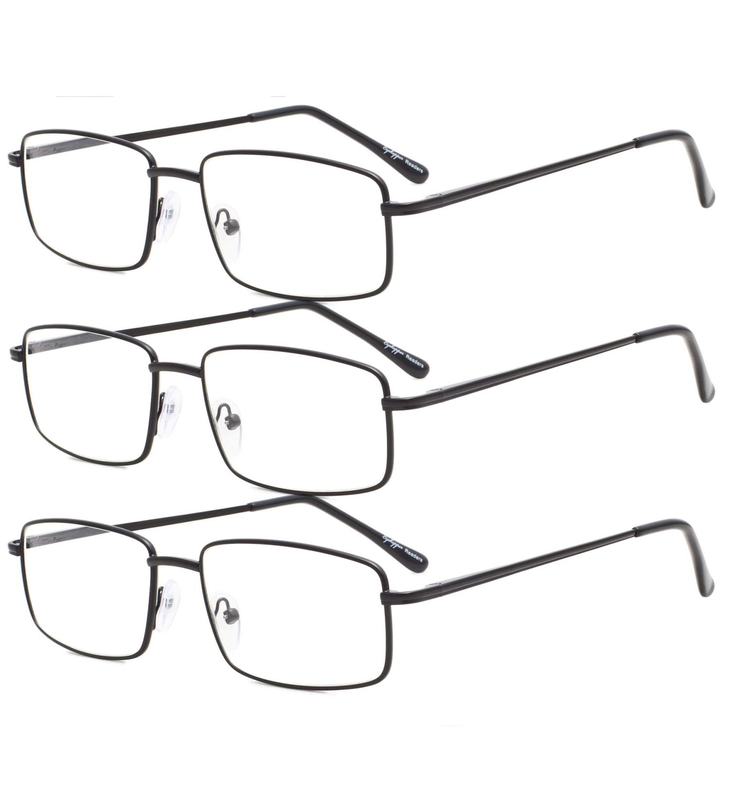 Eyekepper 3-Pack Large Metal Reading Glasses for Men - Rectangular Spring Temple Black +2.50 Strength - Buy Online on GoSupps.com