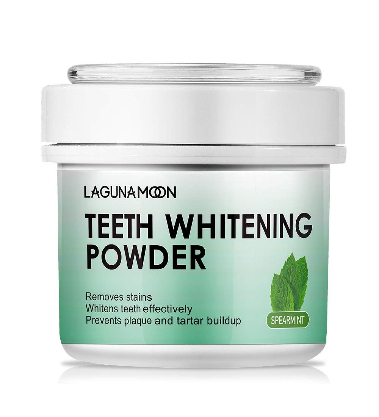 Lagunamoon Natural Spearmint Teeth Whitening Powder - Remove Coffee, Wine, and Smoking Stains - No Mess Whitening Pearl Powder - Buy Online on GoSupps.com
