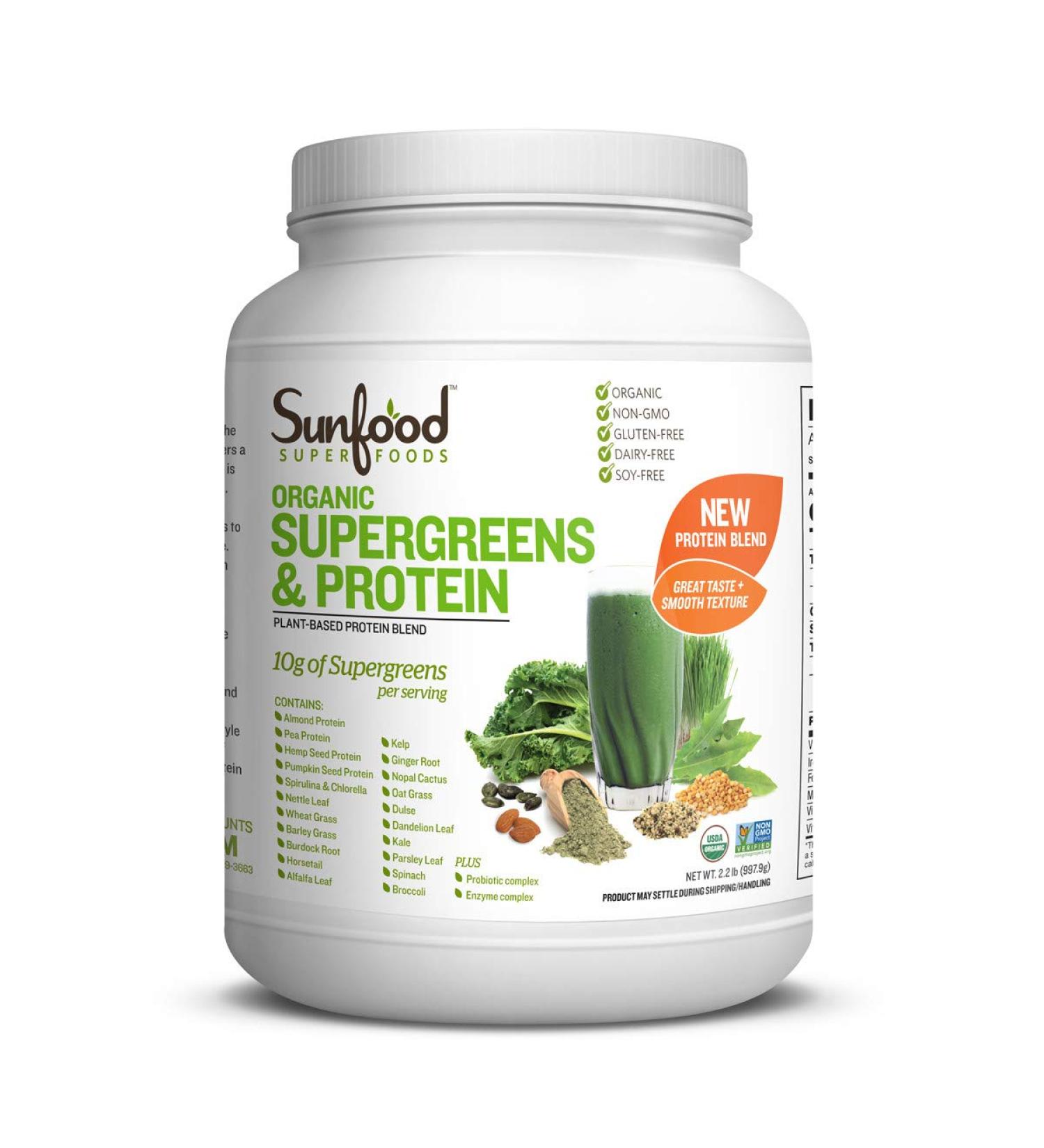 Sunfood Organic Supergreens & Protein Powder 2.2 lb - Nutrient-Dense Superfood Blend - Buy Online on GoSupps.com