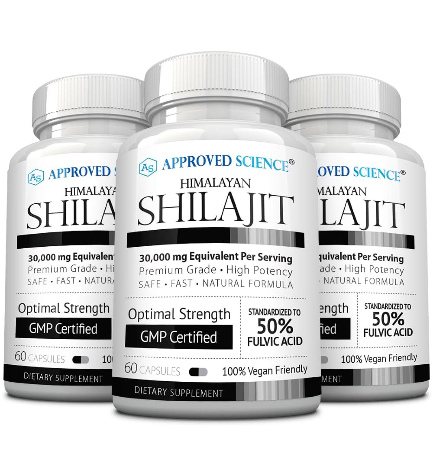 Approved Science Himalayan Shilajit - 50% Fulvic Acid - 30:1 Extract (Equivalent to 30 000mg) - 180 Vegan Capsules - High-Potency Supplement 60 Count (Pack of 3) - Buy Online on GoSupps.com