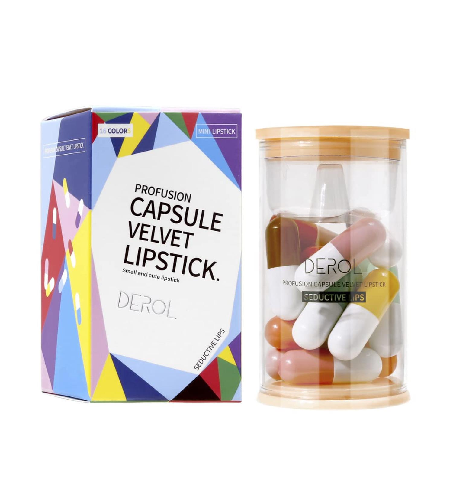 Portable Mini Pill Lipstick Set - 16 Long Lasting Matte Capsules in Acrylic Bottle, 16 Colors - Buy Online on GoSupps.com