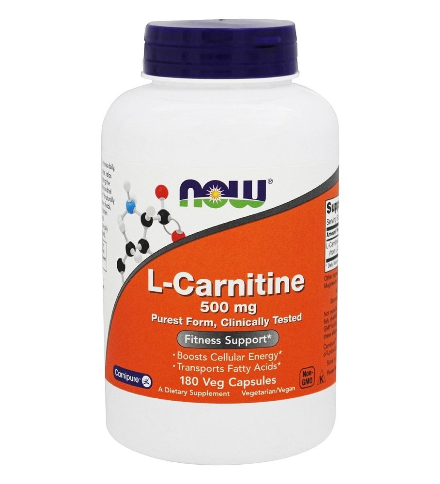 Now Foods L-Carnitine 500 mg - 180 Veg Capsules | Boost Energy & Metabolism - Buy Online on GoSupps.com