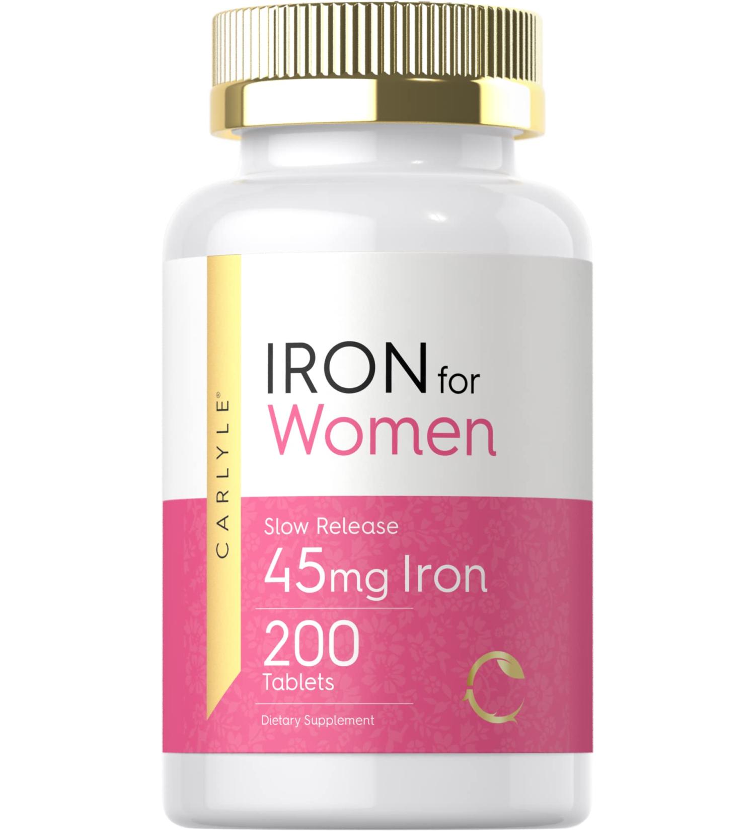 Carlyle Iron Pills for Women 45mg | 200 Slow Release Vegetarian Tablets | Non-GMO & Gluten Free - Buy Online on GoSupps.com