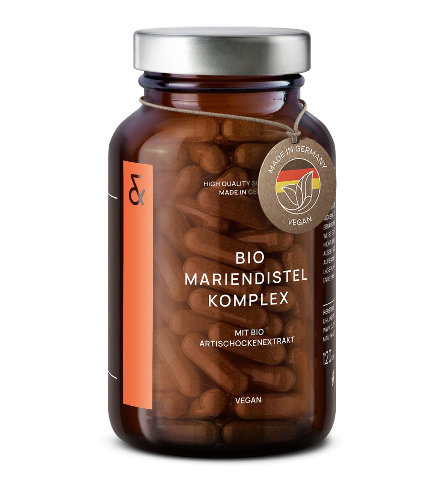 Organic Mary Thistle Capsules with Artichoke Extract - High Dose Silymarin - 120 Vegan Capsules for 60 Days - Buy Online on GoSupps.com