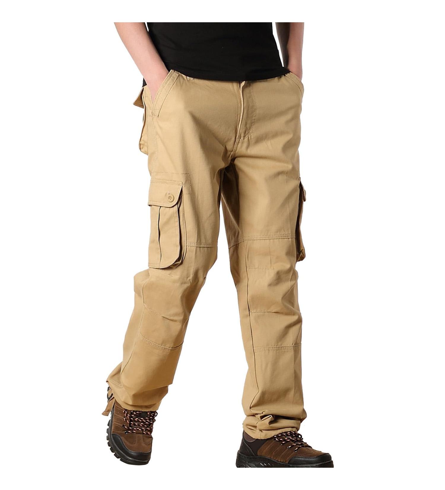 Men's Cargo Work Pants - Breathable Cotton Multiple Pockets Ripstop Fabric - Ideal for Hiking & Outdoor Activities (36 Khaki) - Buy Online on GoSupps.com