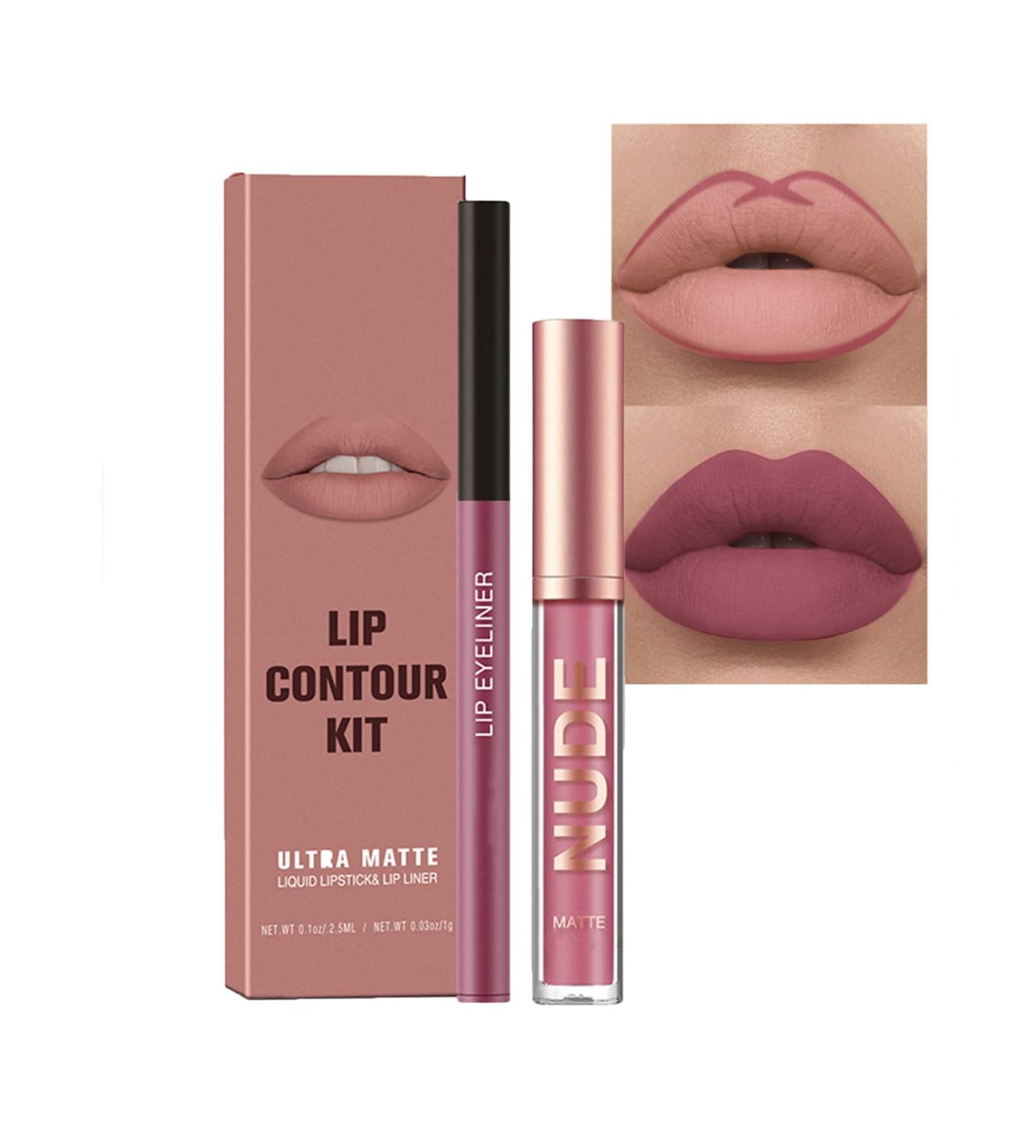 Nude Lipstick and Lip Liner Set - Long Lasting Waterproof Lip Stain - Highly Pigmented Makeup Kit for Daily & Holiday Gifts - Buy Online on GoSupps.com