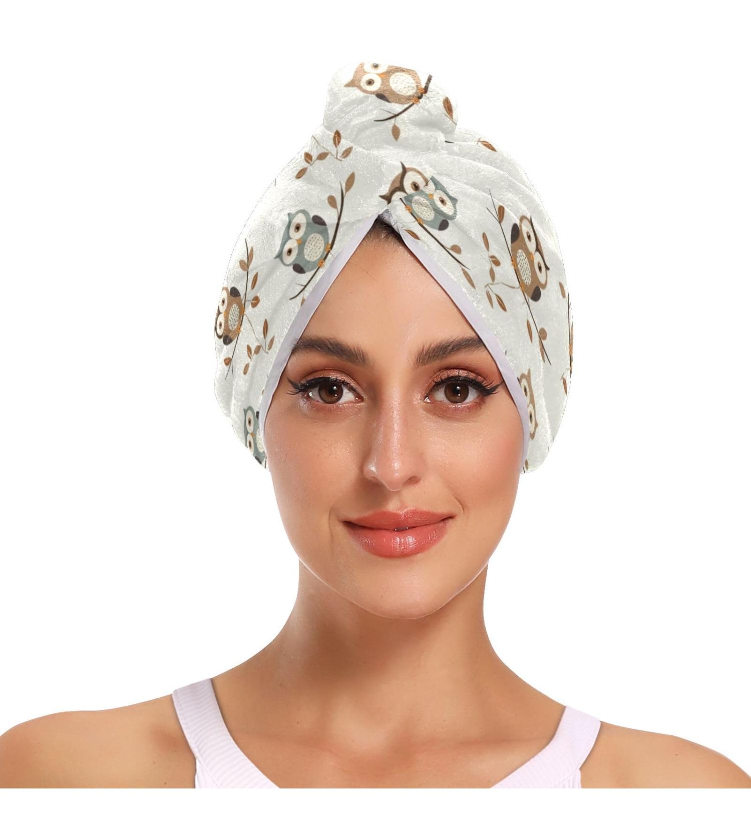 Small Cute Owl Hair Towel 2 Pack - Super Absorbent Quick Dry Hair Turbans for Women & Girls - Buy Online on GoSupps.com