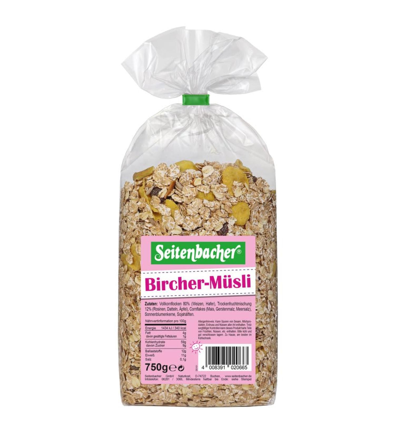 Seitenbacher Bircher Muesli I Whole Grain Cereals I Wheat I Oats I Corn Flakes I Raisins I 3 x 750 g - Buy Online on GoSupps.com