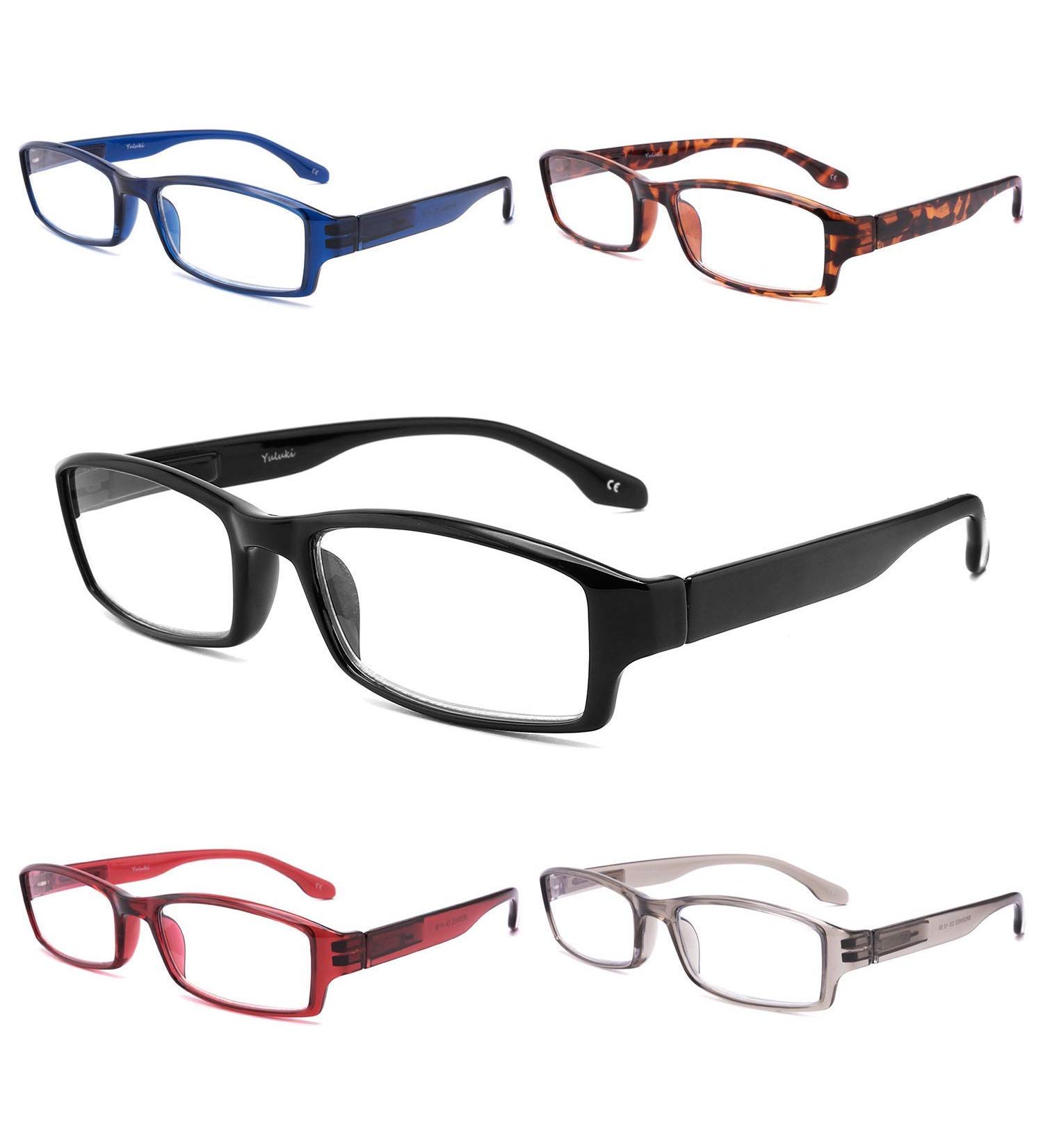 Yuluki 5 Pack Reading Glasses - Blue Light Blocking Visual Aid for Men & Women - Slightly Rectangle with Spring Hinge - 4.0x Strength - Buy Online on GoSupps.com